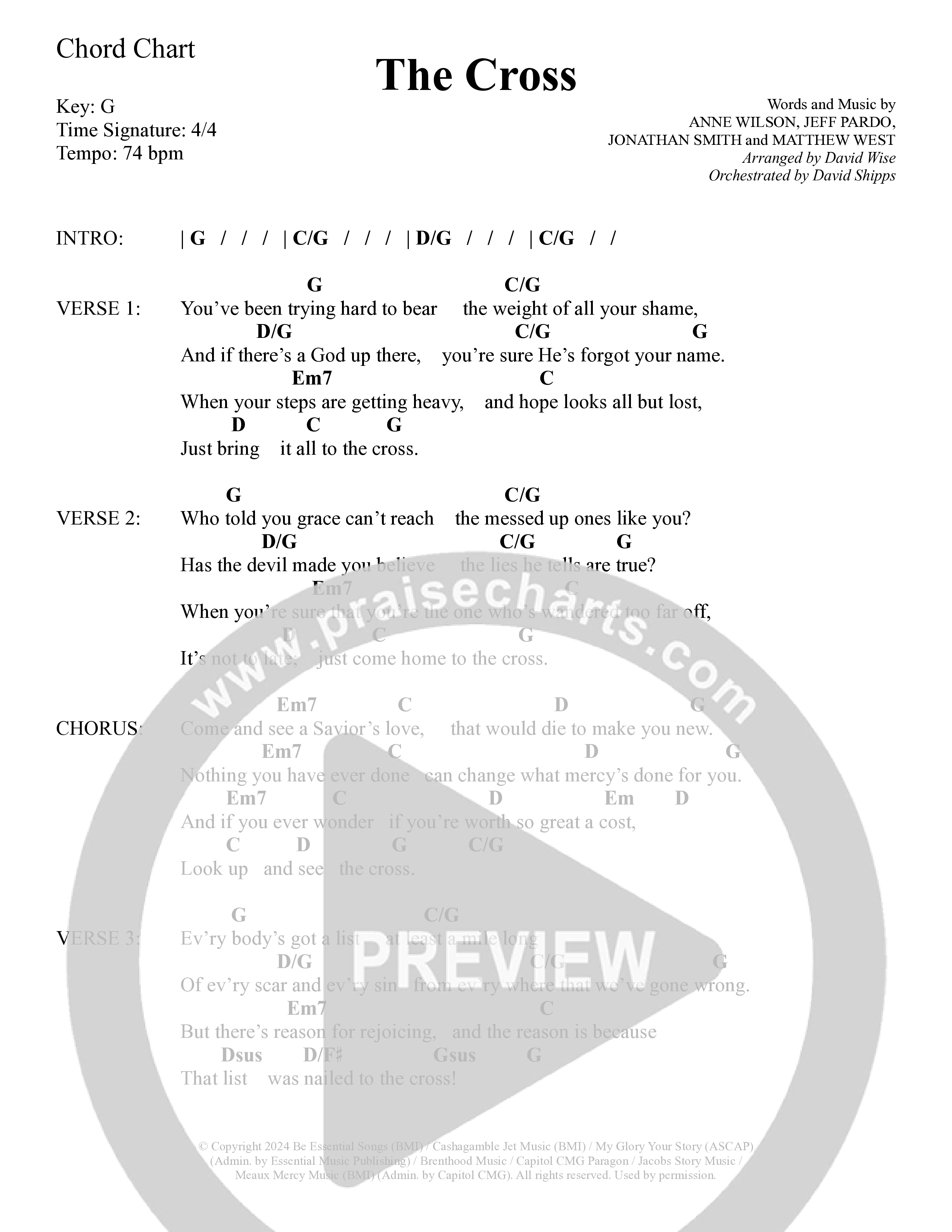 The Cross (Choral Anthem SATB) Chord Chart (Daywind Worship / Arr. David Wise)