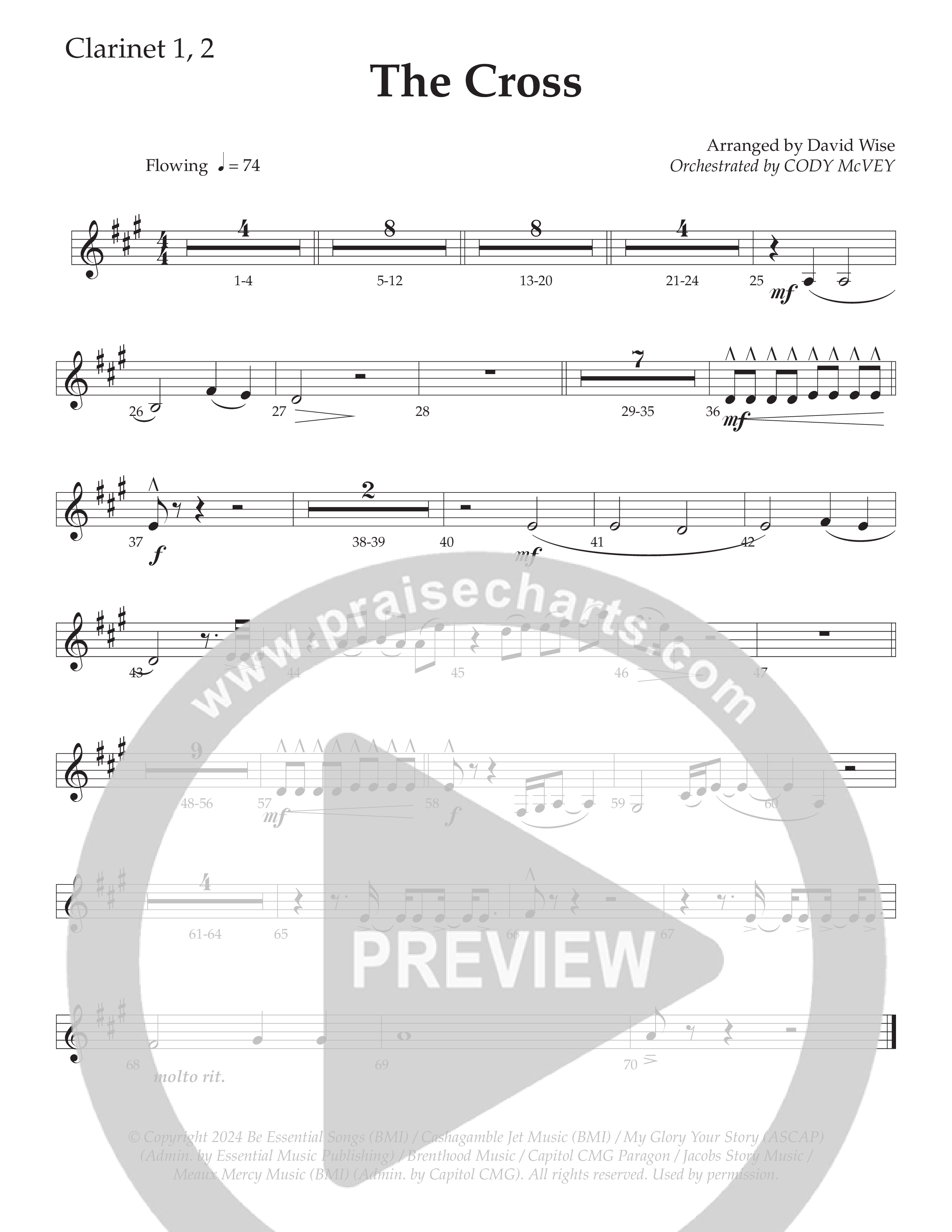 The Cross (Choral Anthem SATB) Clarinet 1/2 (Daywind Worship / Arr. David Wise)