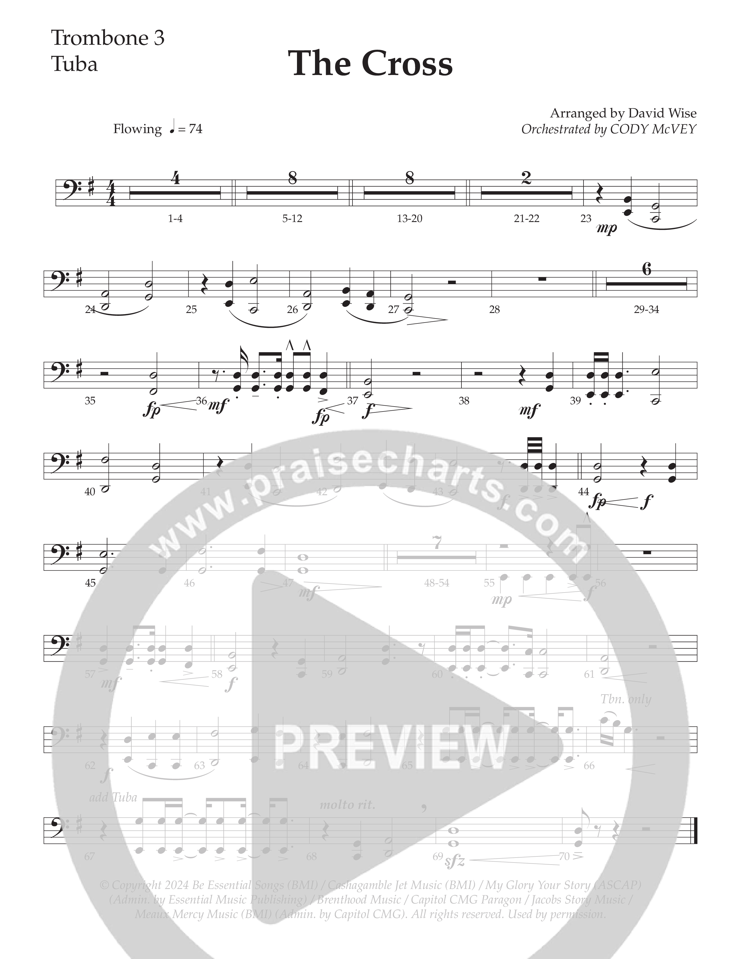 The Cross (Choral Anthem SATB) Trombone 3/Tuba (Daywind Worship / Arr. David Wise)