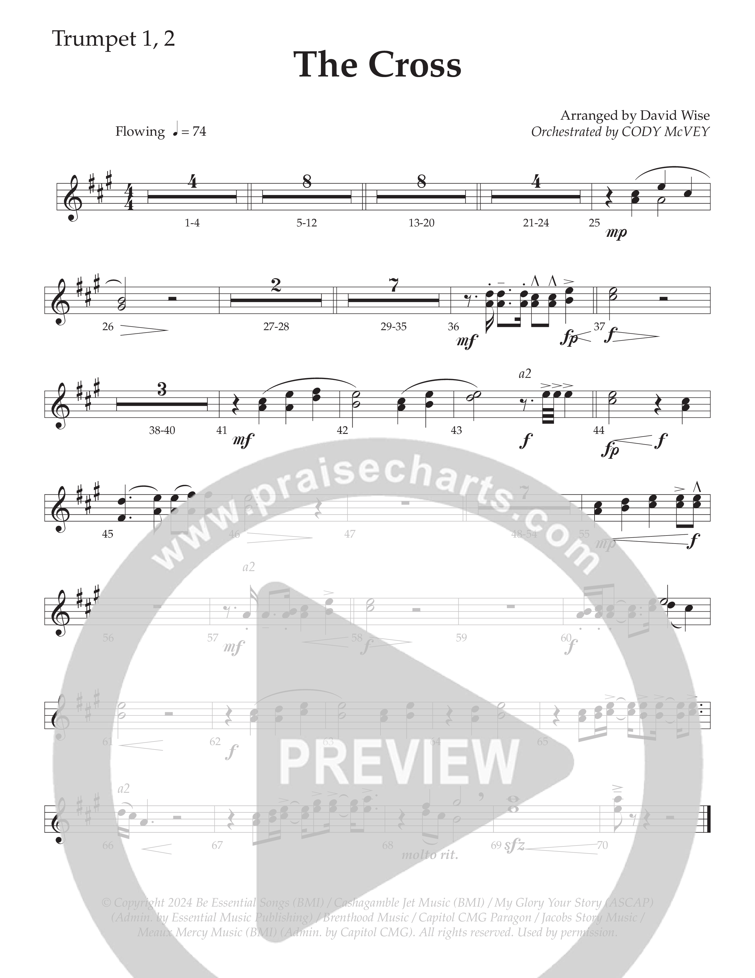 The Cross (Choral Anthem SATB) Trumpet 1,2 (Daywind Worship / Arr. David Wise)