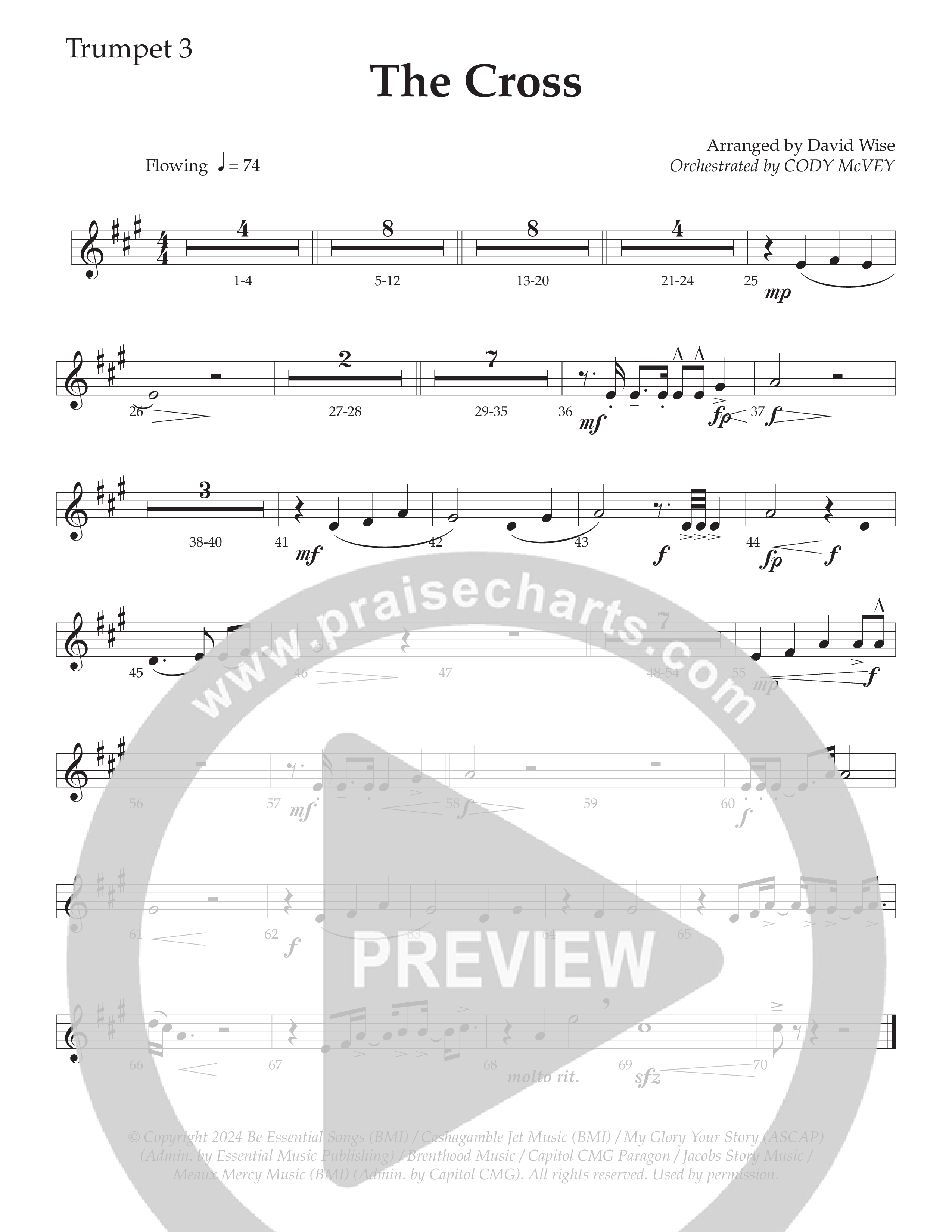The Cross (Choral Anthem SATB) Trumpet 3 (Daywind Worship / Arr. David Wise)