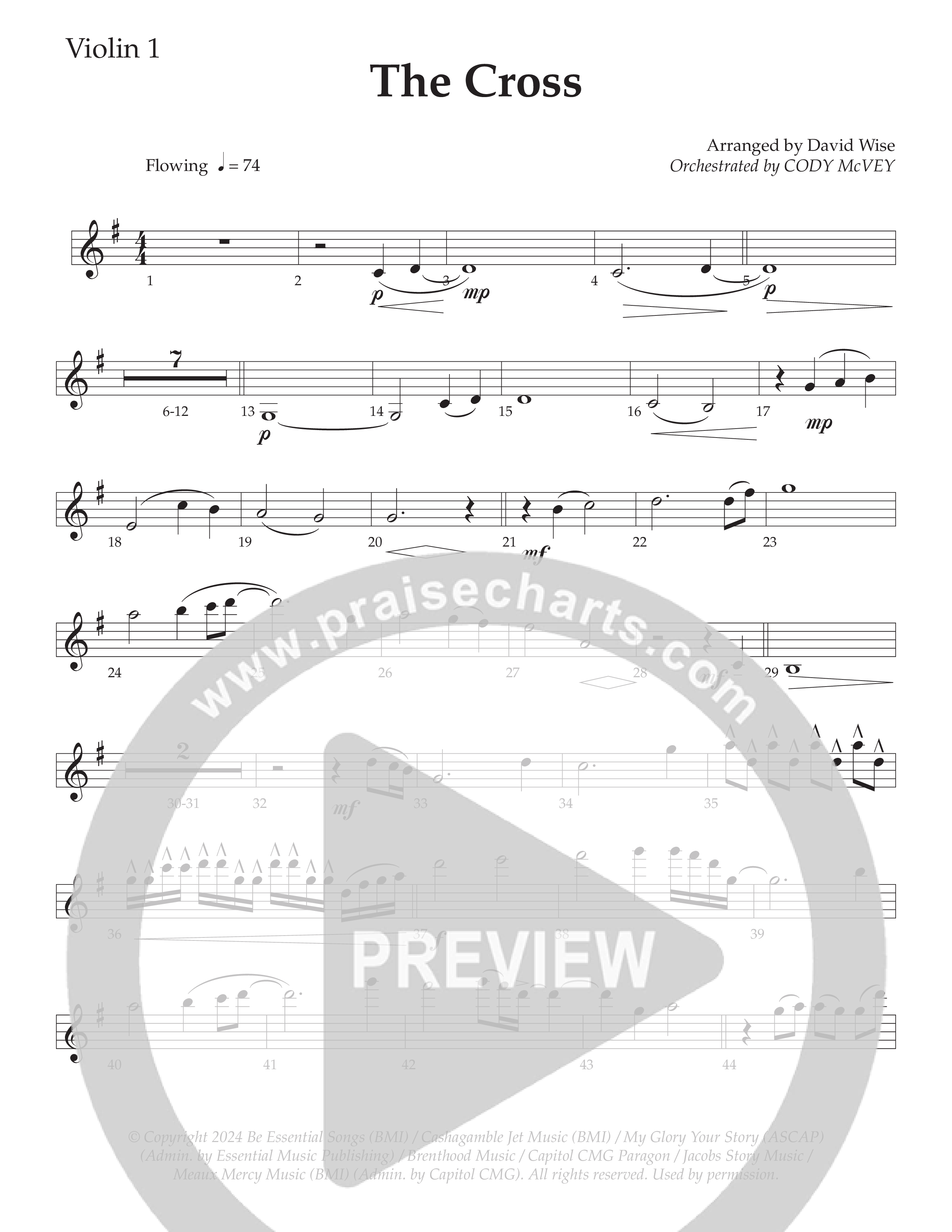 The Cross (Choral Anthem SATB) Violin 1 (Daywind Worship / Arr. David Wise)