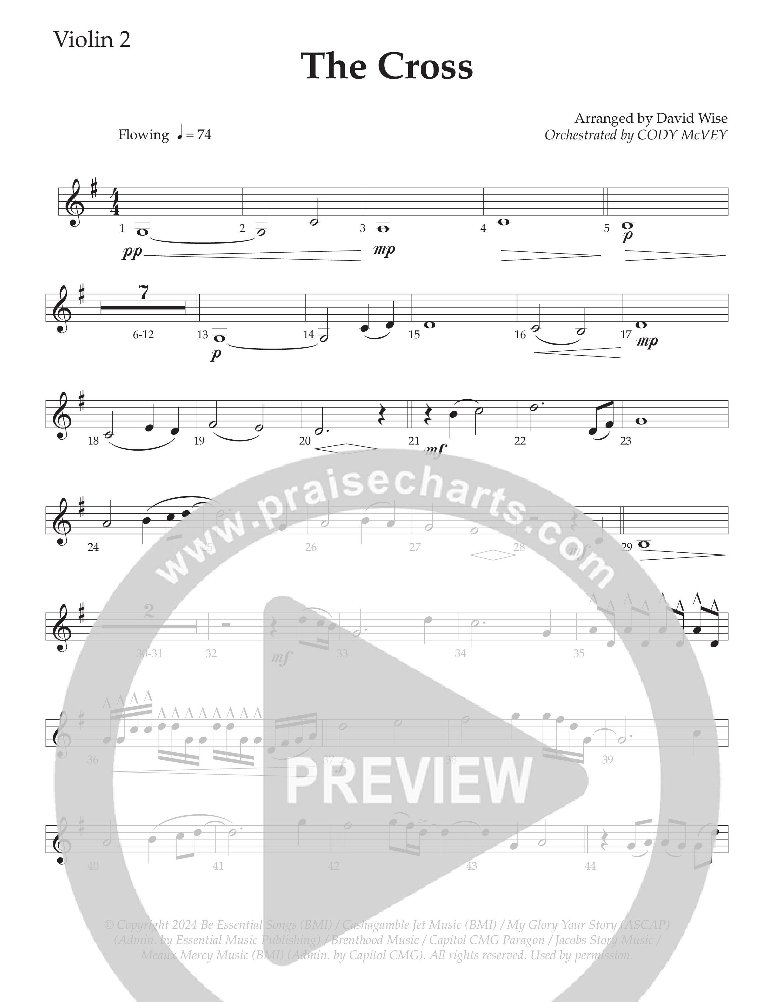 The Cross (Choral Anthem SATB) Violin 2 (Daywind Worship / Arr. David Wise)