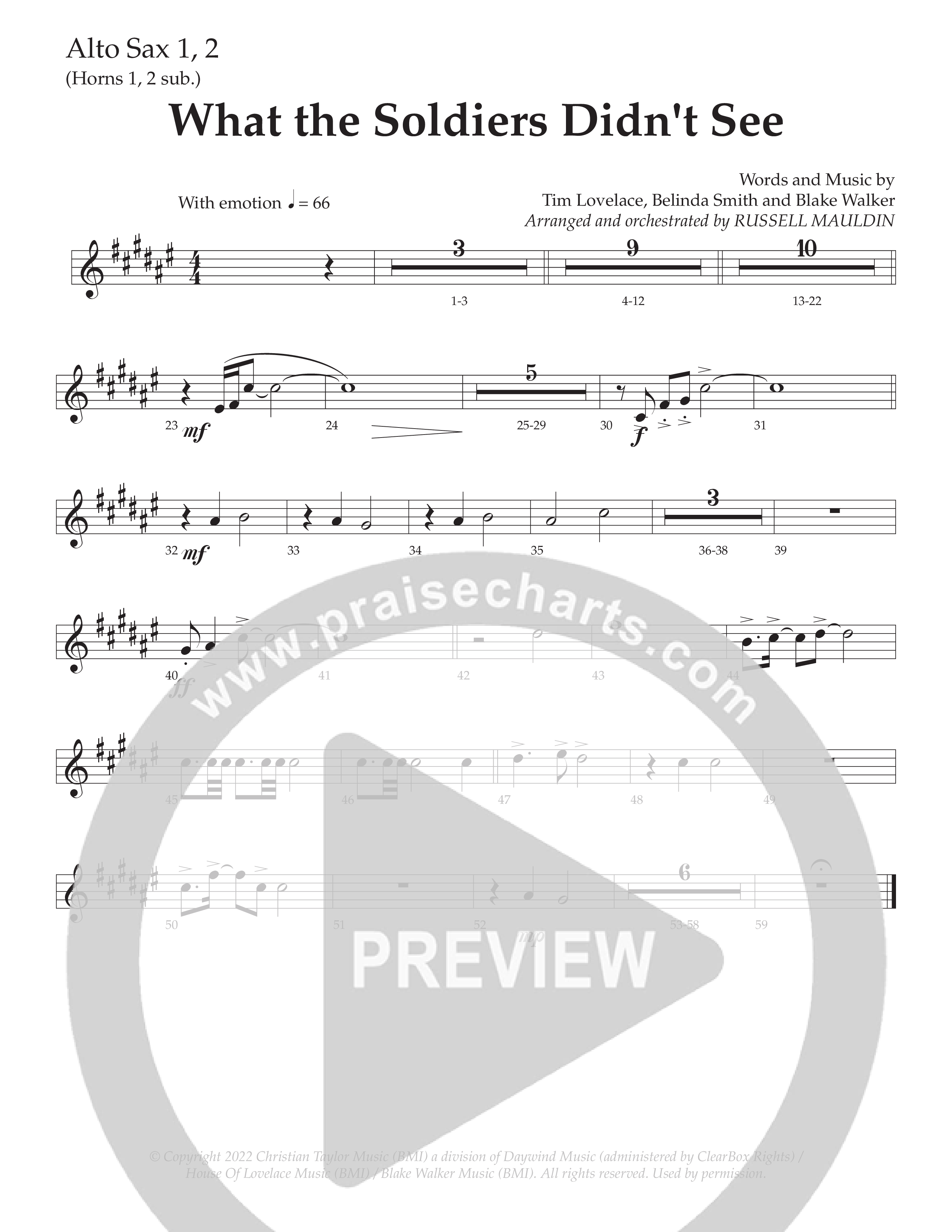 What The Soldiers Didn't See (Choral Anthem SATB) Alto Sax 1/2 (Daywind Worship / Arr. Russell Mauldin)
