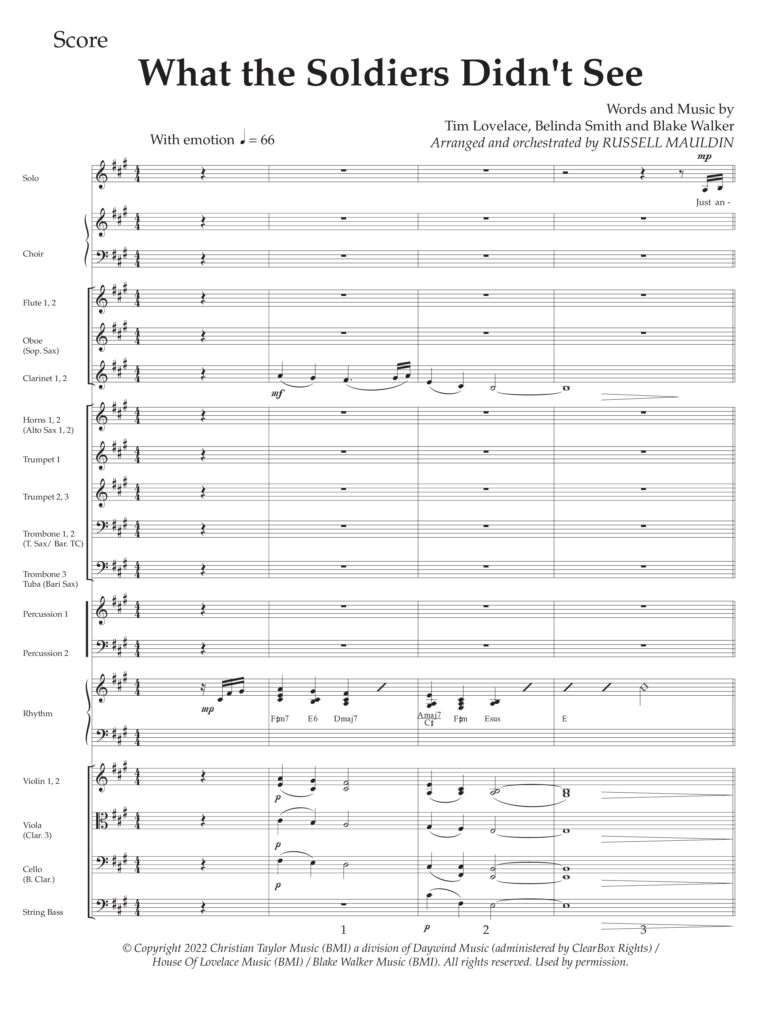 What The Soldiers Didn't See (Choral Anthem SATB) Orchestration (Daywind Worship / Arr. Russell Mauldin)
