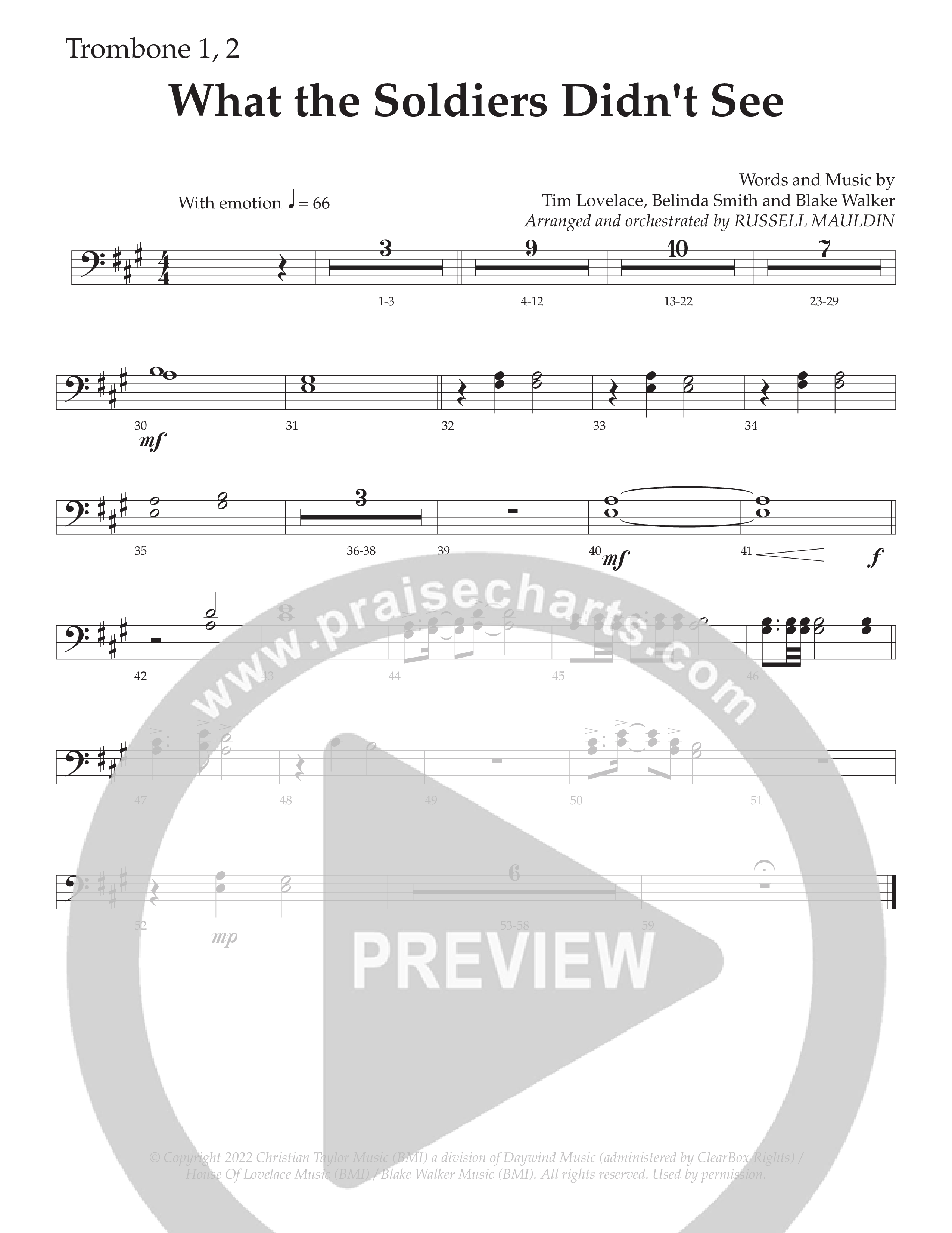 What The Soldiers Didn't See (Choral Anthem SATB) Trombone 1/2 (Daywind Worship / Arr. Russell Mauldin)