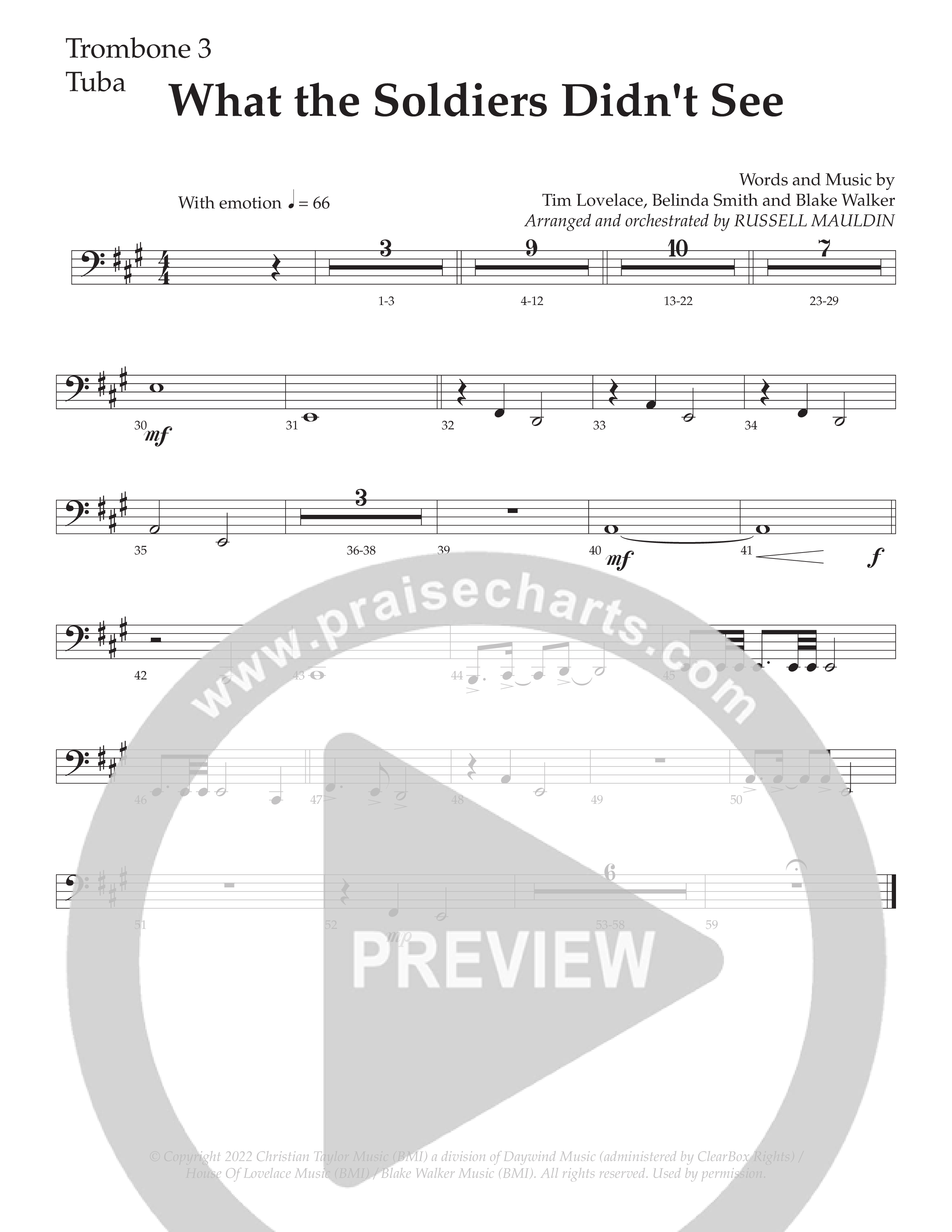 What The Soldiers Didn't See (Choral Anthem SATB) Trombone 3/Tuba (Daywind Worship / Arr. Russell Mauldin)