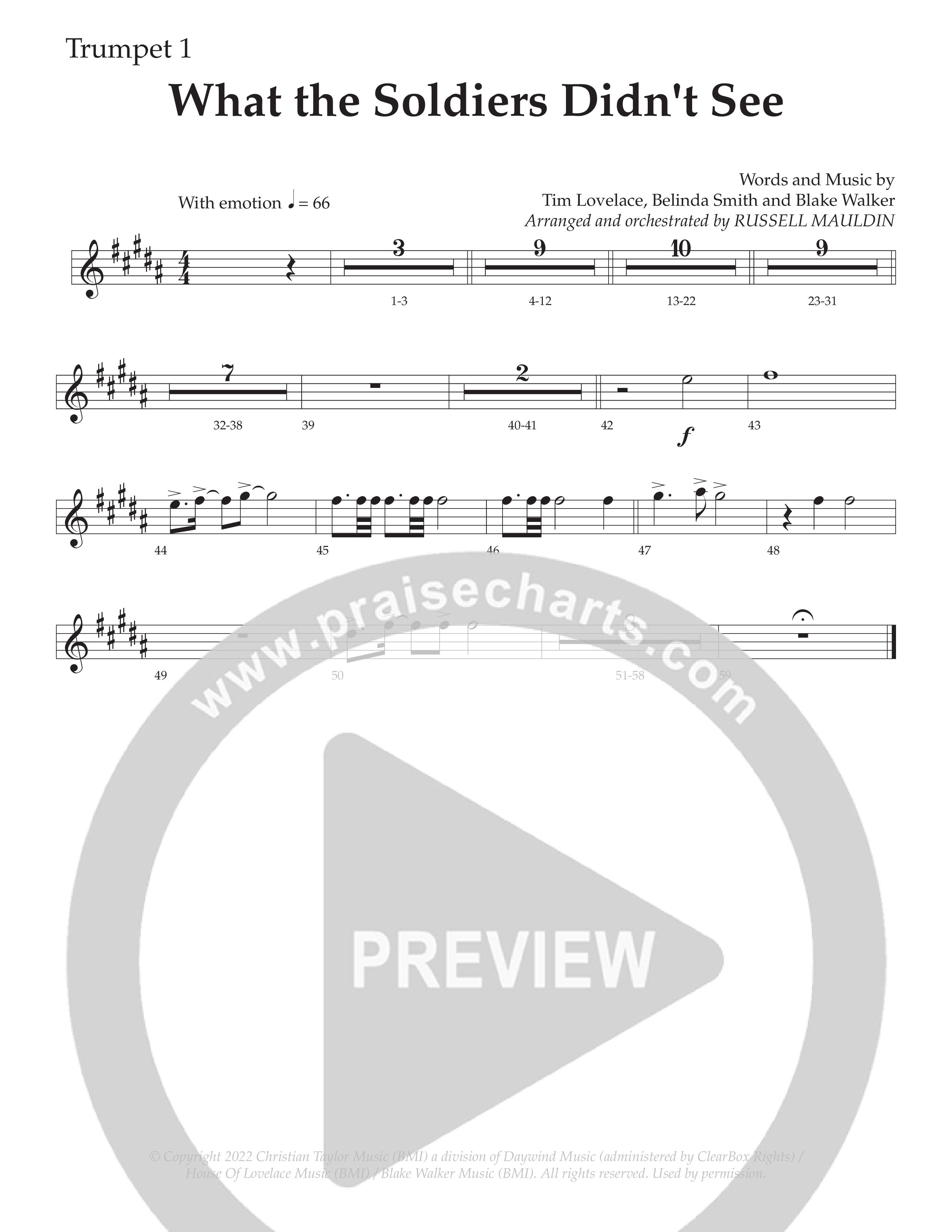 What The Soldiers Didn't See (Choral Anthem SATB) Trumpet 1 (Daywind Worship / Arr. Russell Mauldin)