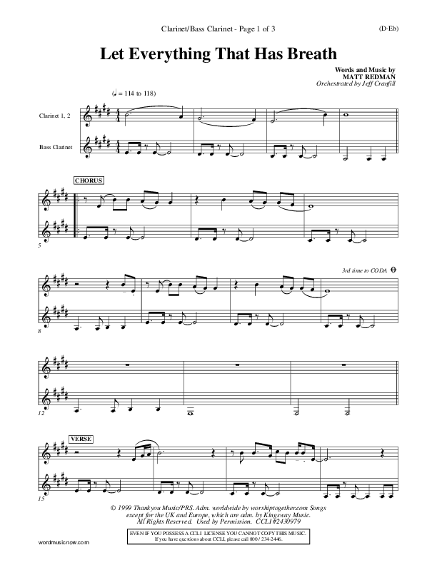 Let Everything That Has Breath Bass Clarinet (Matt Redman)