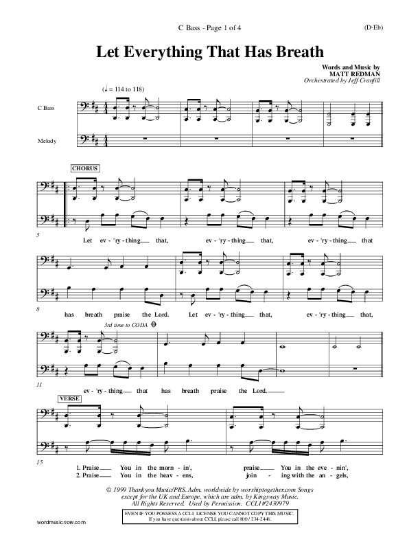 Let Everything That Has Breath Contrabass (Matt Redman)