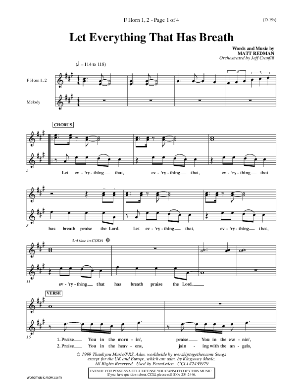 Let Everything That Has Breath French Horn 1/2 (Matt Redman)