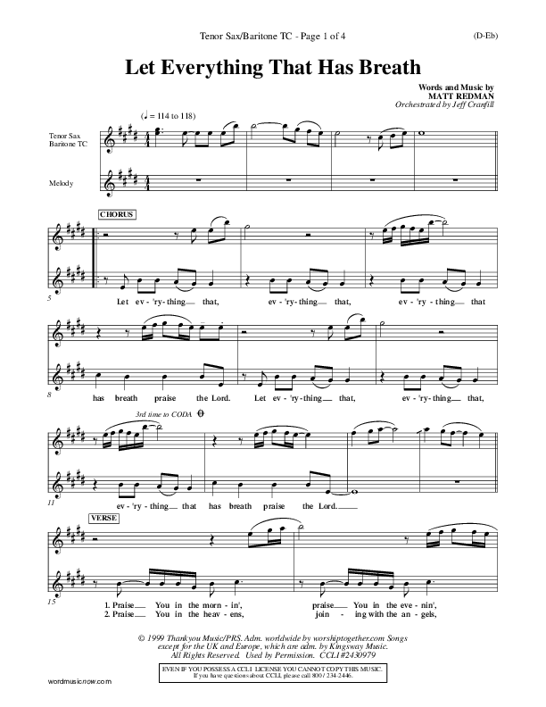 Let Everything That Has Breath Tenor Sax 1 (Matt Redman)