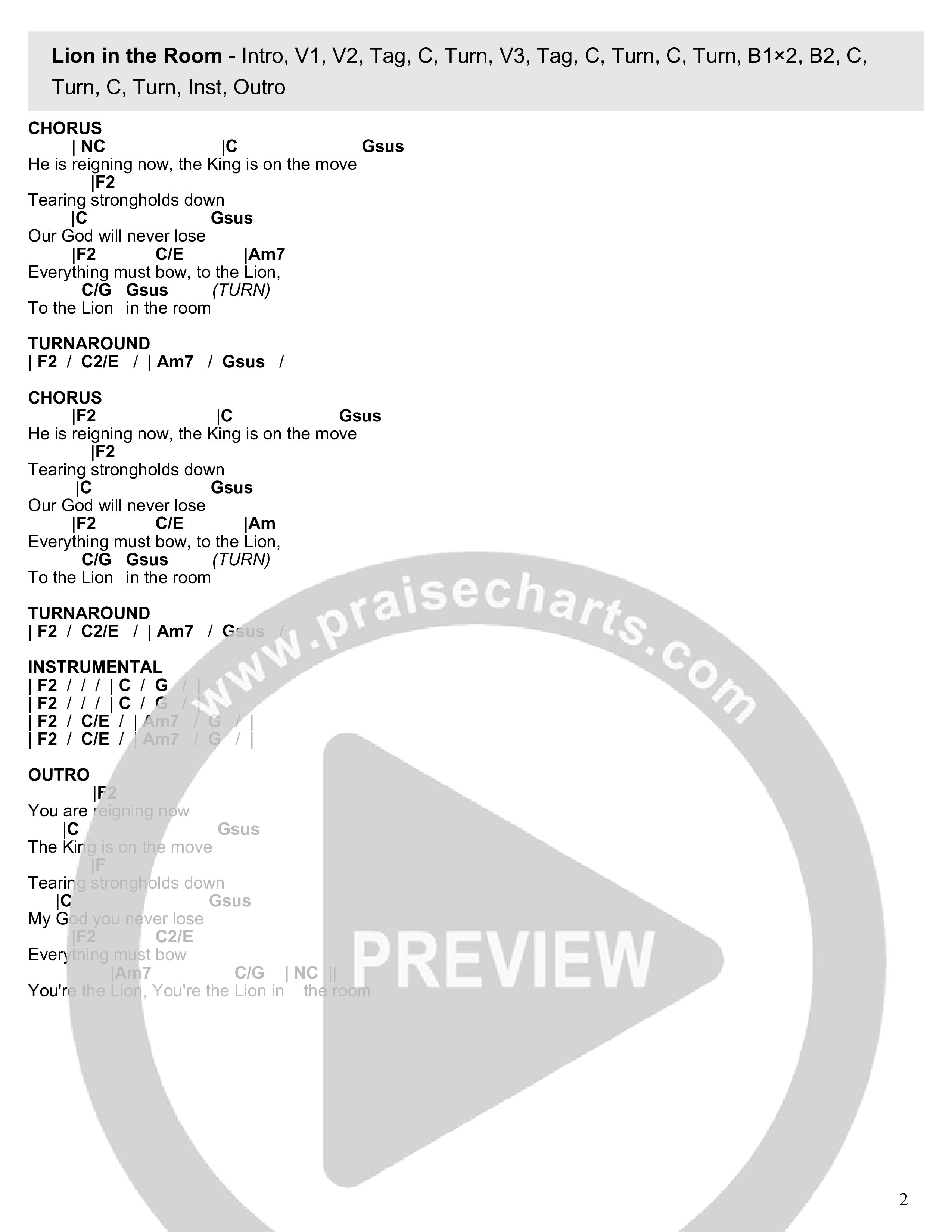 Lion In The Room Chord Chart (Liberty Live Worship)