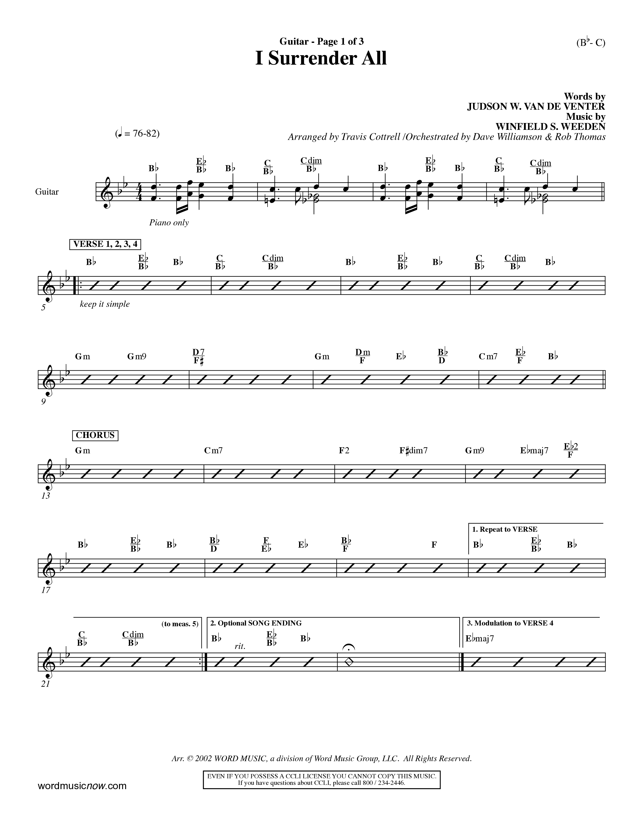 I Surrender All (Choral Anthem SATB) Acoustic Guitar (Word Music Choral / Arr. Travis Cottrell / Orch. Dave Williamson / Orch. Rob Thomas)