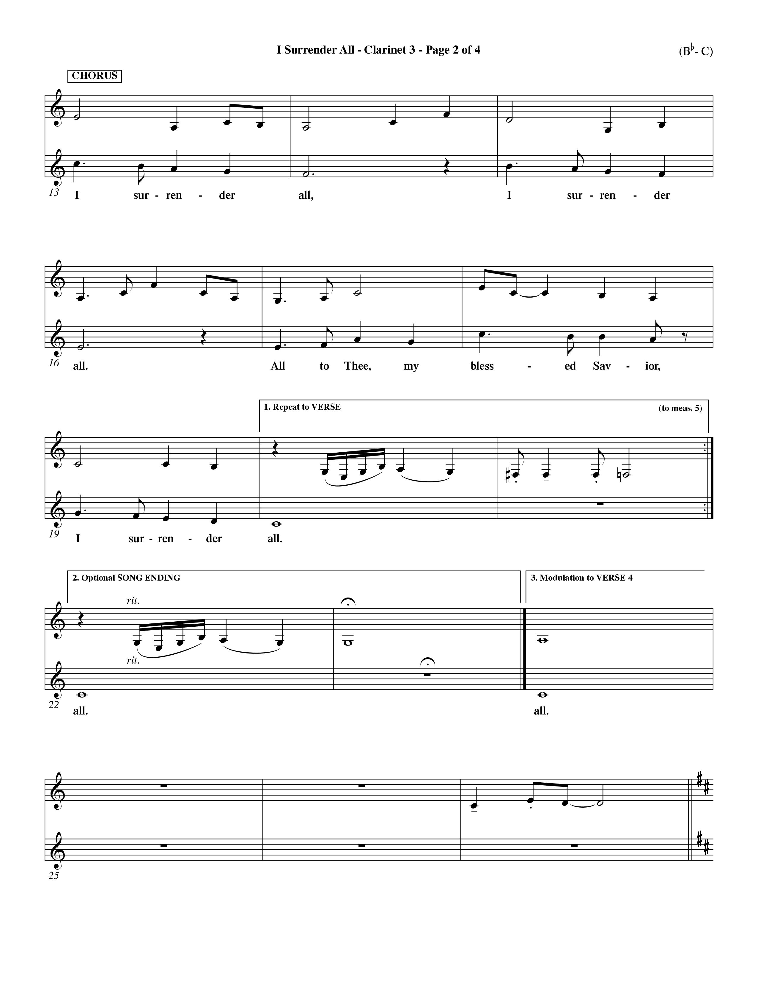 I Surrender All (Choral Anthem SATB) Clarinet 3 (Word Music Choral / Arr. Travis Cottrell / Orch. Dave Williamson / Orch. Rob Thomas)