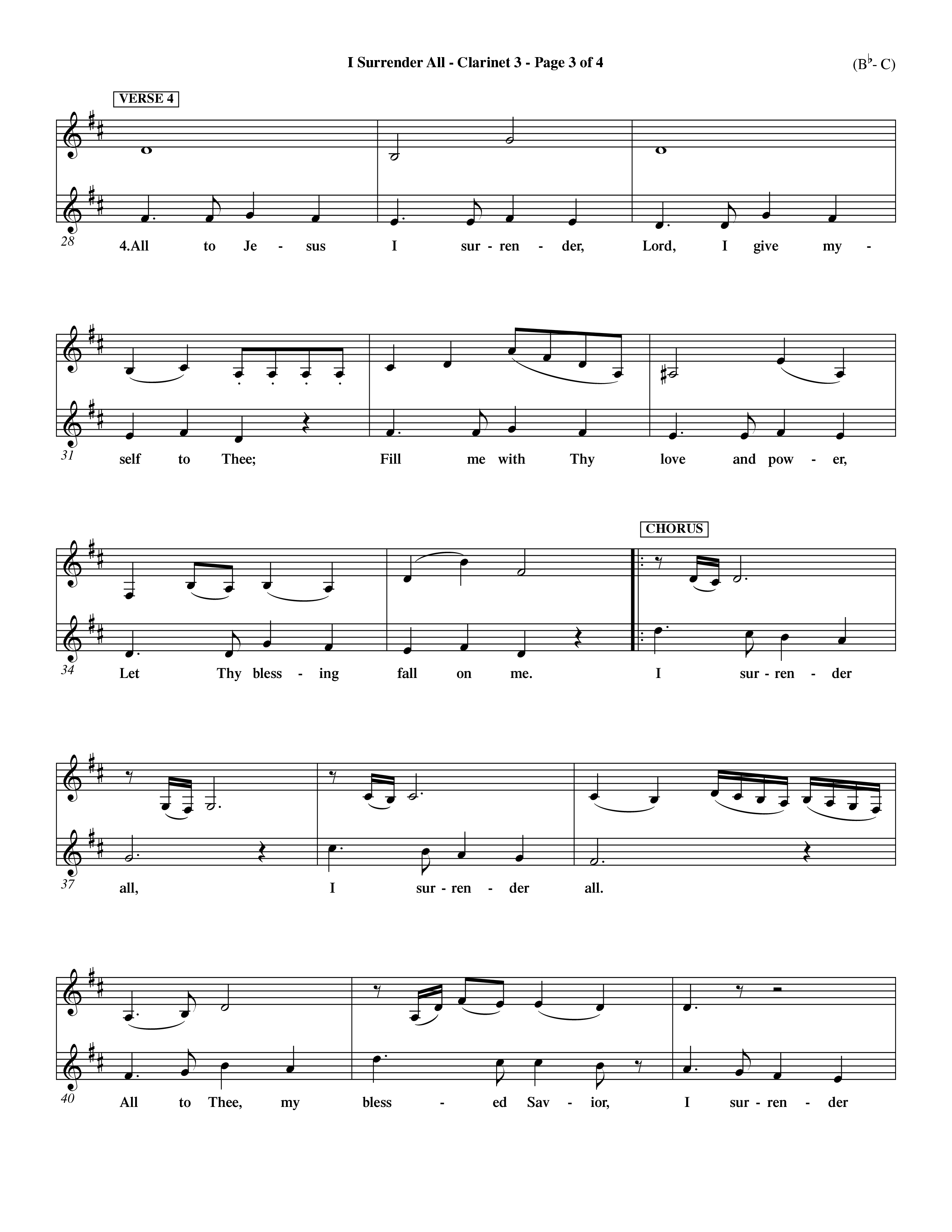 I Surrender All (Choral Anthem SATB) Clarinet 3 (Word Music Choral / Arr. Travis Cottrell / Orch. Dave Williamson / Orch. Rob Thomas)
