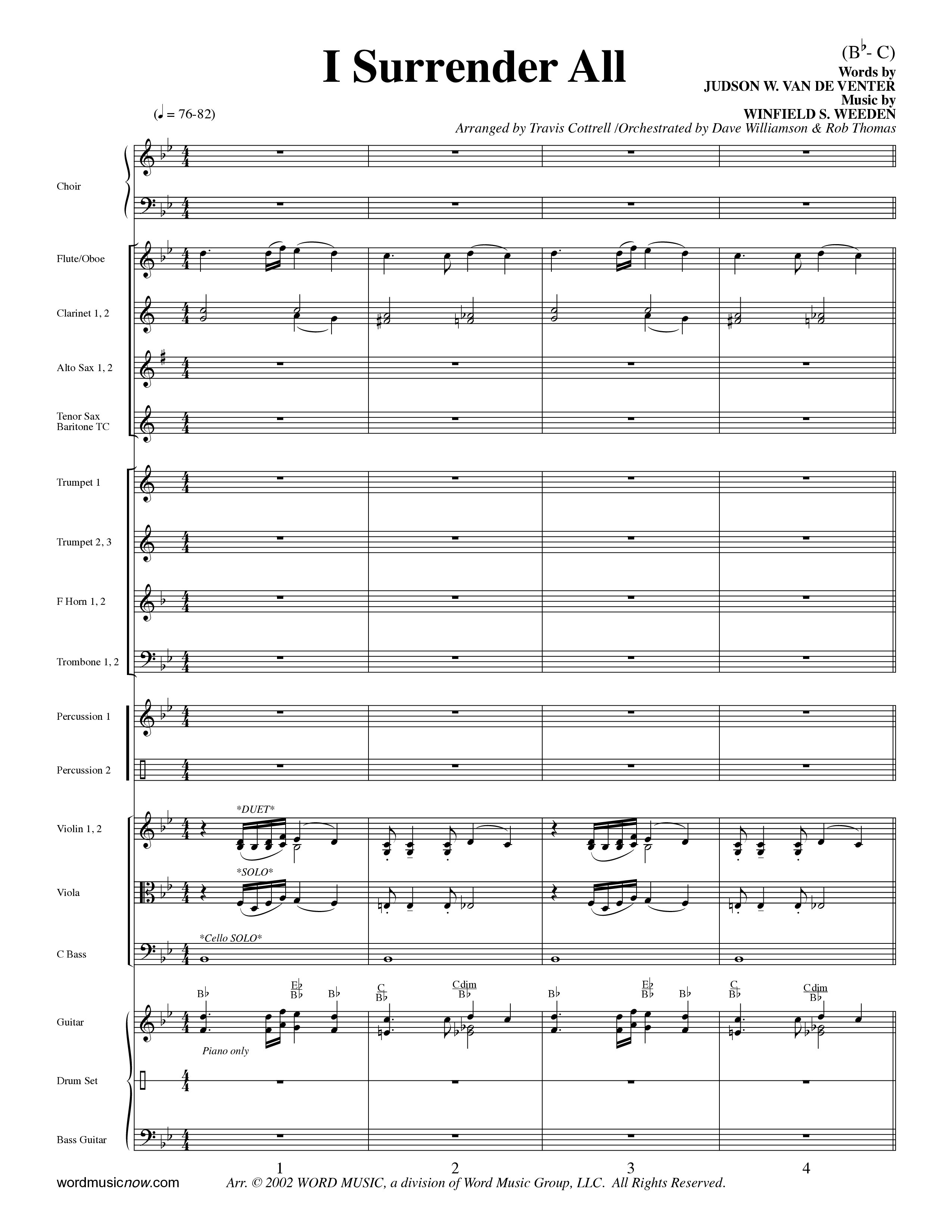 I Surrender All (Choral Anthem SATB) Orchestration (Word Music Choral / Arr. Travis Cottrell / Orch. Dave Williamson / Orch. Rob Thomas)