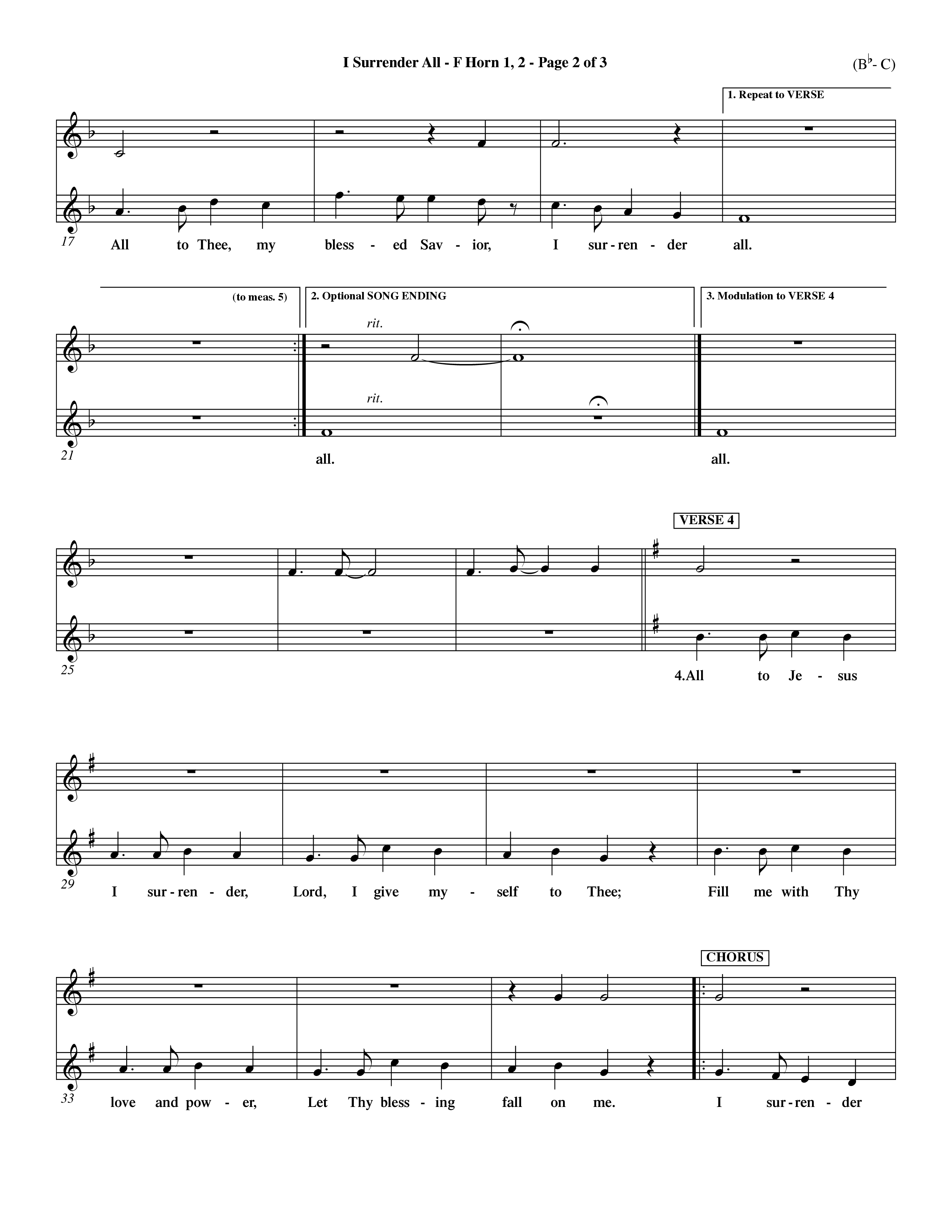 I Surrender All (Choral Anthem SATB) French Horn (Word Music Choral / Arr. Travis Cottrell / Orch. Dave Williamson / Orch. Rob Thomas)