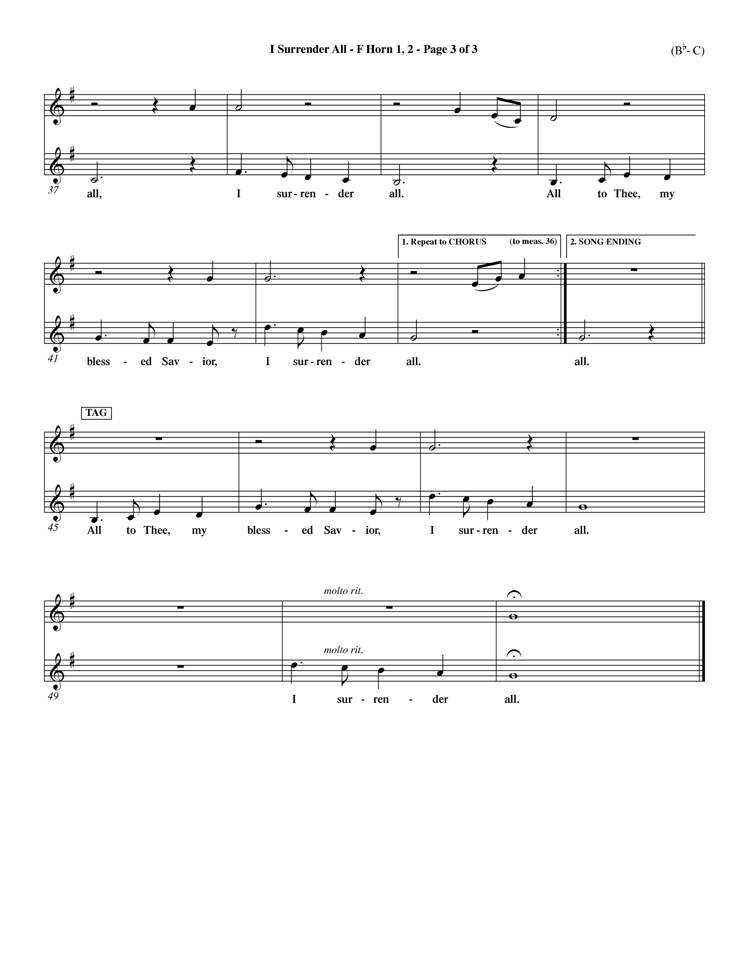 I Surrender All (Choral Anthem SATB) French Horn (Word Music Choral / Arr. Travis Cottrell / Orch. Dave Williamson / Orch. Rob Thomas)