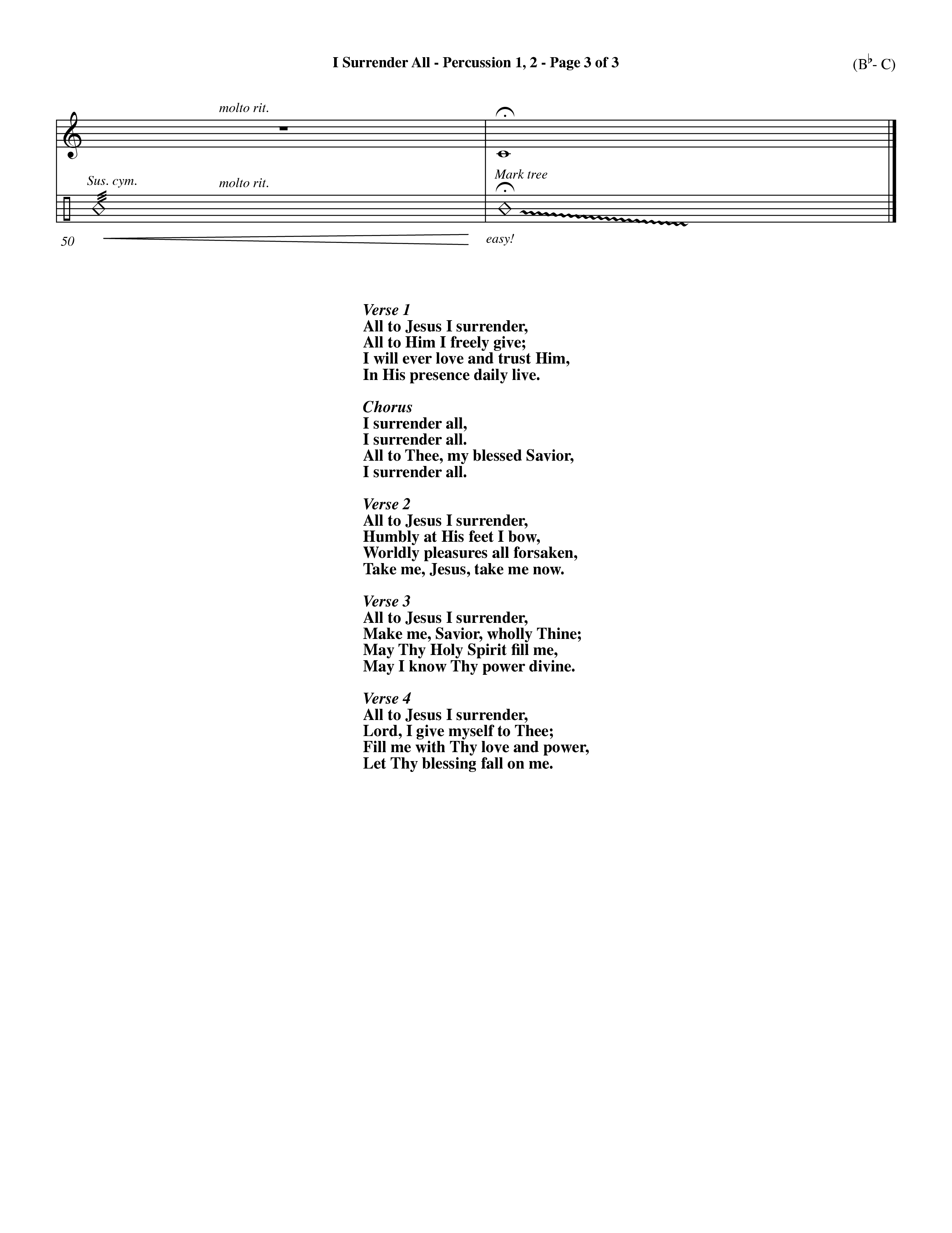 I Surrender All (Choral Anthem SATB) Percussion 1/2 (Word Music Choral / Arr. Travis Cottrell / Orch. Dave Williamson / Orch. Rob Thomas)