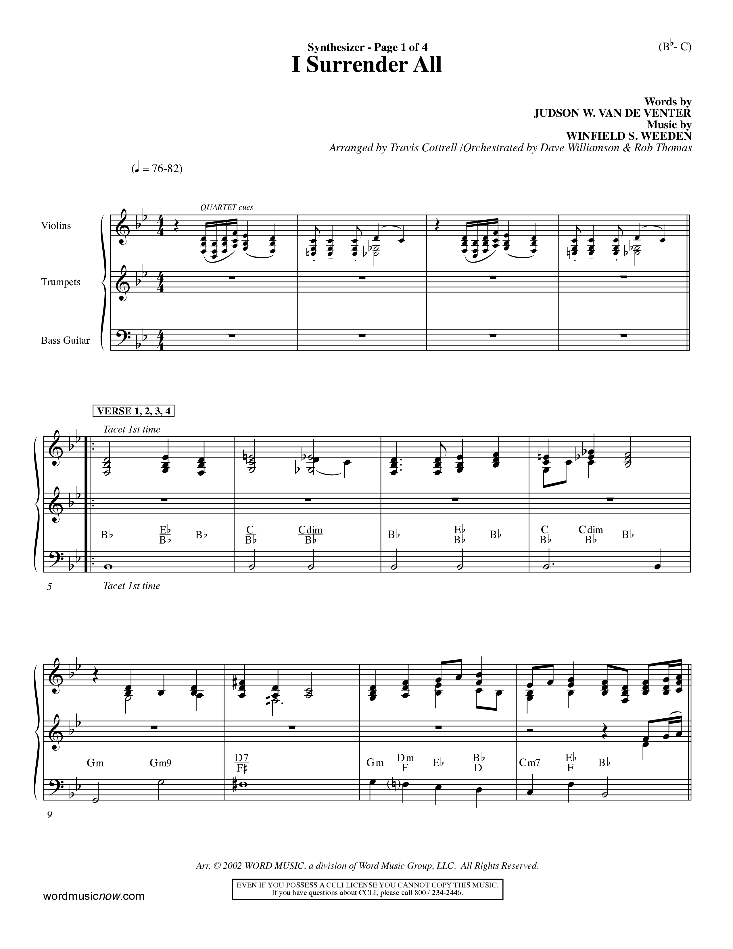 I Surrender All (Choral Anthem SATB) Synth (Word Music Choral / Arr. Travis Cottrell / Orch. Dave Williamson / Orch. Rob Thomas)