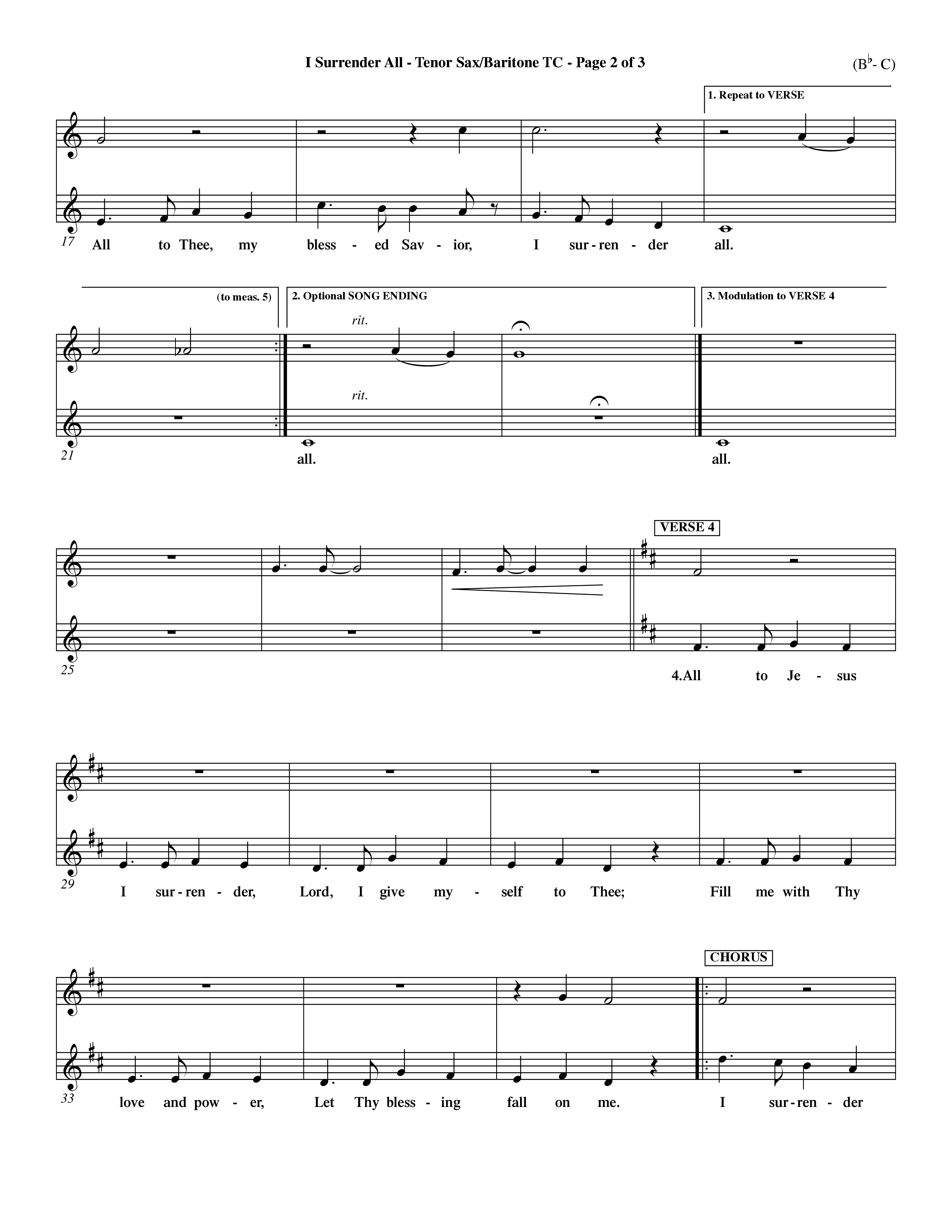 I Surrender All (Choral Anthem SATB) Tenor Sax/Baritone T.C. (Word Music Choral / Arr. Travis Cottrell / Orch. Dave Williamson / Orch. Rob Thomas)