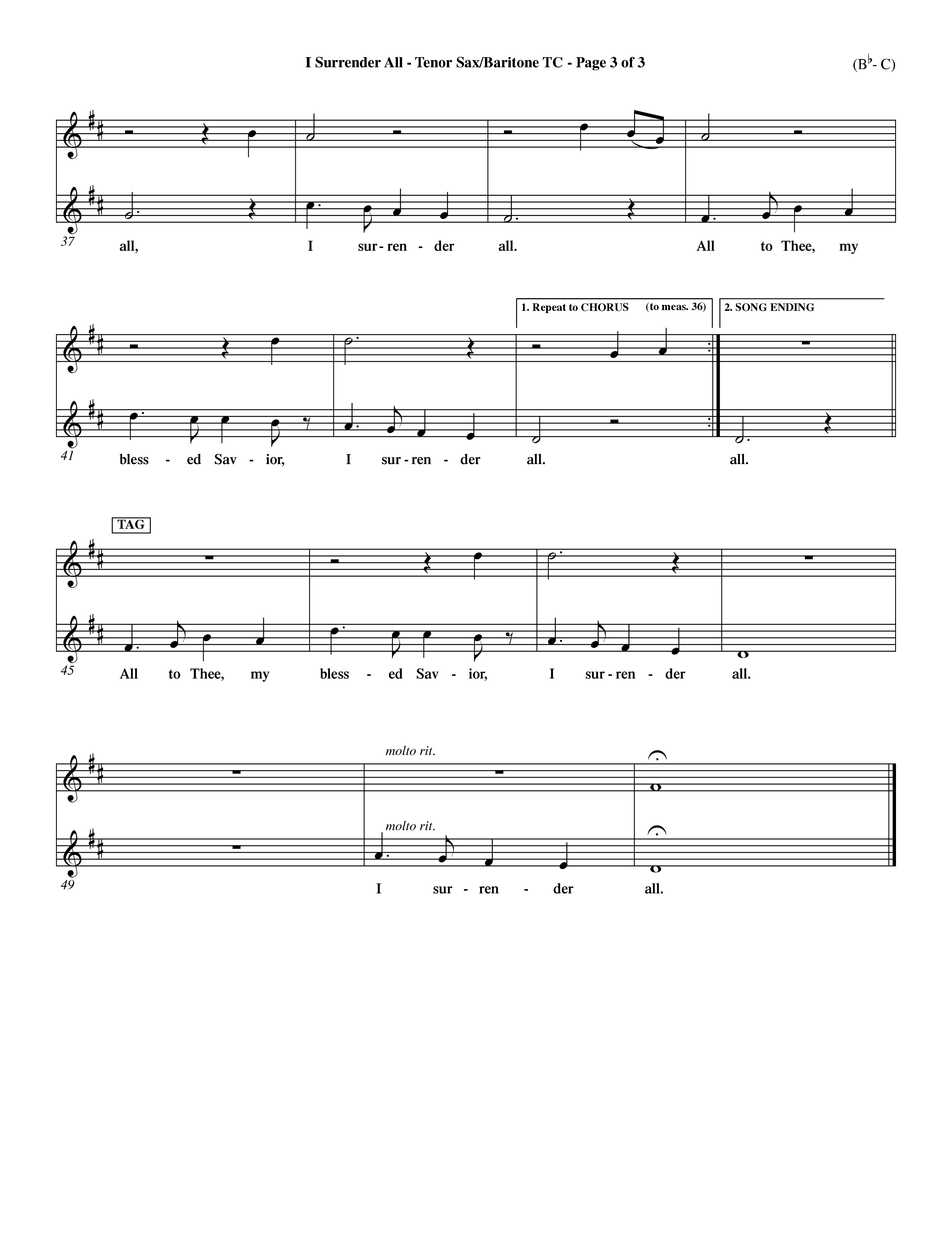 I Surrender All (Choral Anthem SATB) Tenor Sax/Baritone T.C. (Word Music Choral / Arr. Travis Cottrell / Orch. Dave Williamson / Orch. Rob Thomas)