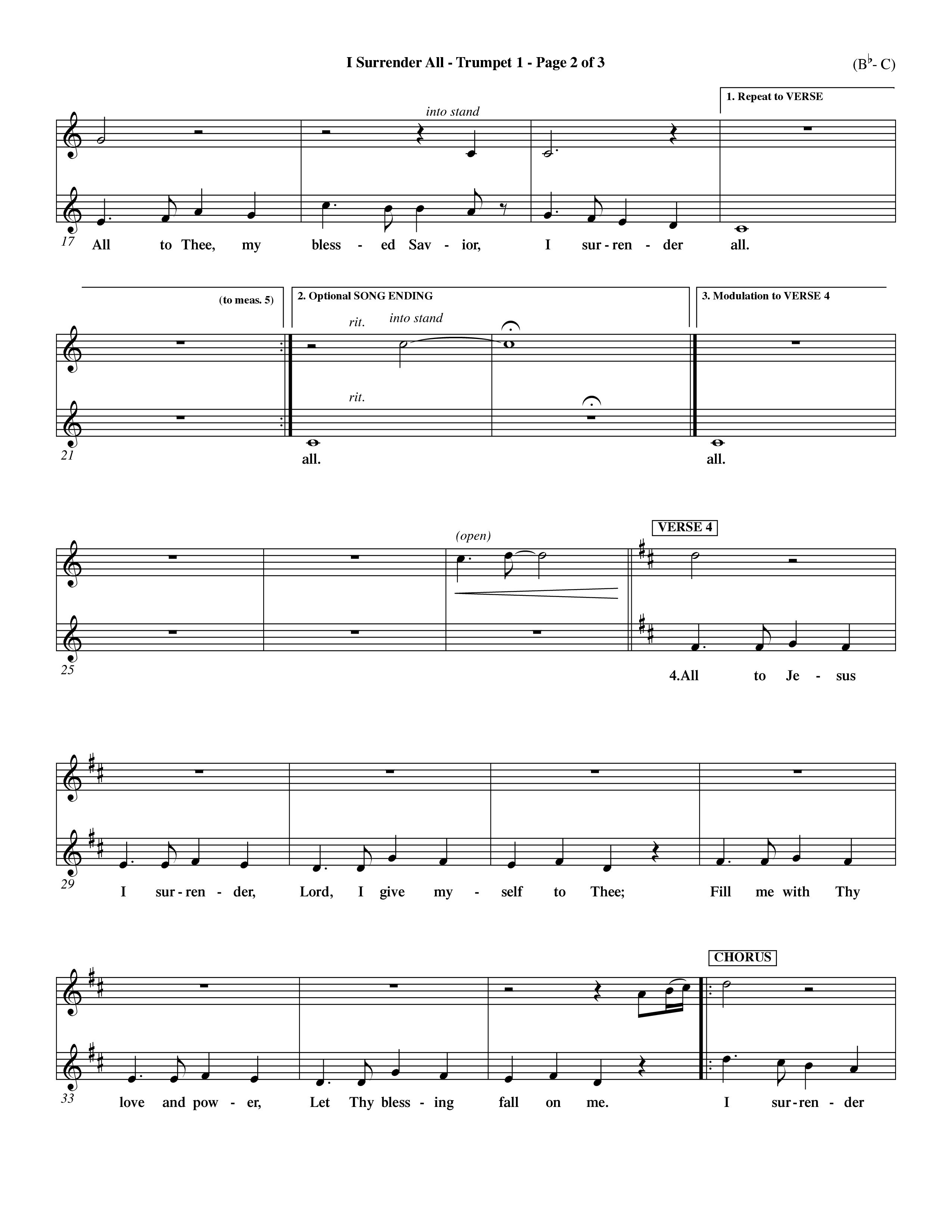 I Surrender All (Choral Anthem SATB) Trumpet 1 (Word Music Choral / Arr. Travis Cottrell / Orch. Dave Williamson / Orch. Rob Thomas)