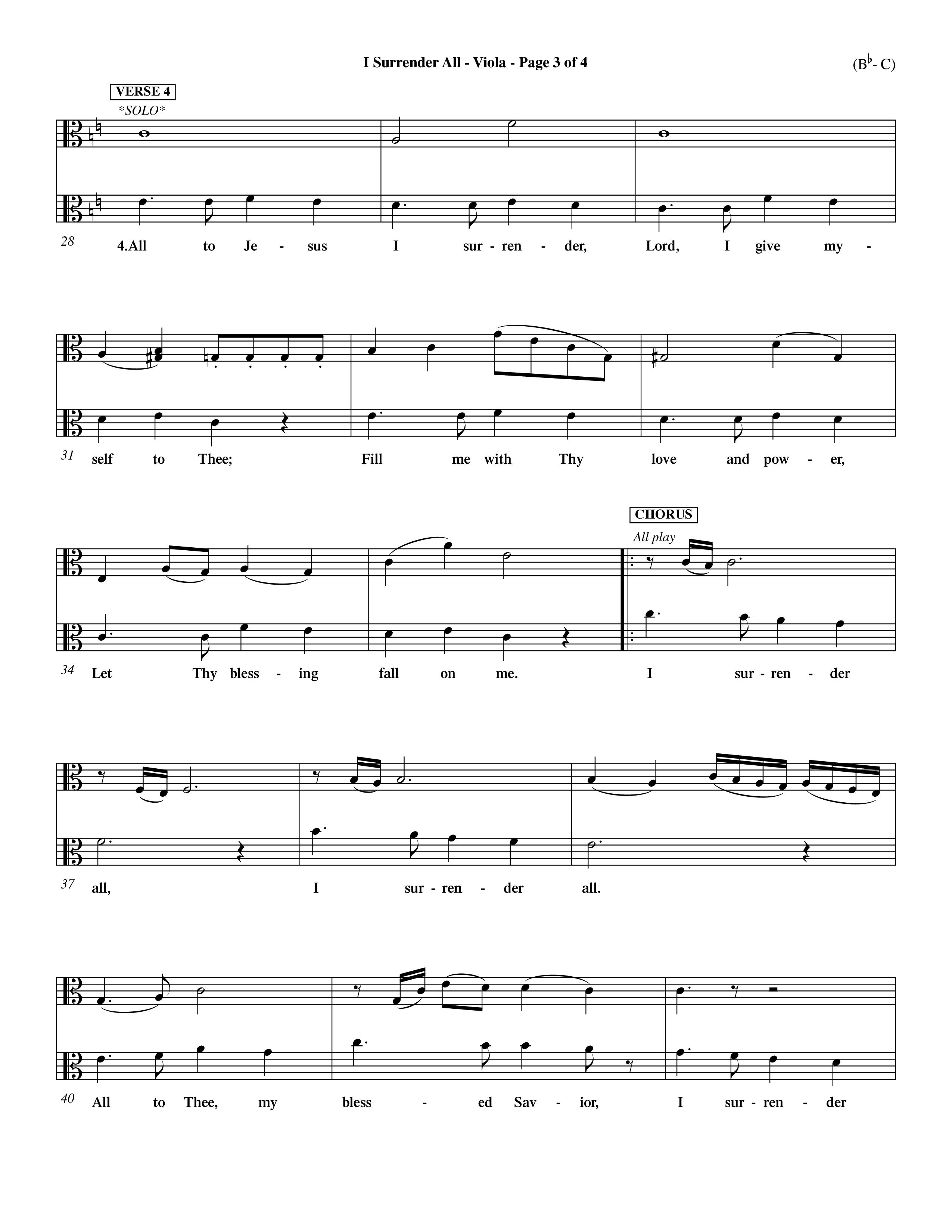 I Surrender All (Choral Anthem SATB) Viola (Word Music Choral / Arr. Travis Cottrell / Orch. Dave Williamson / Orch. Rob Thomas)
