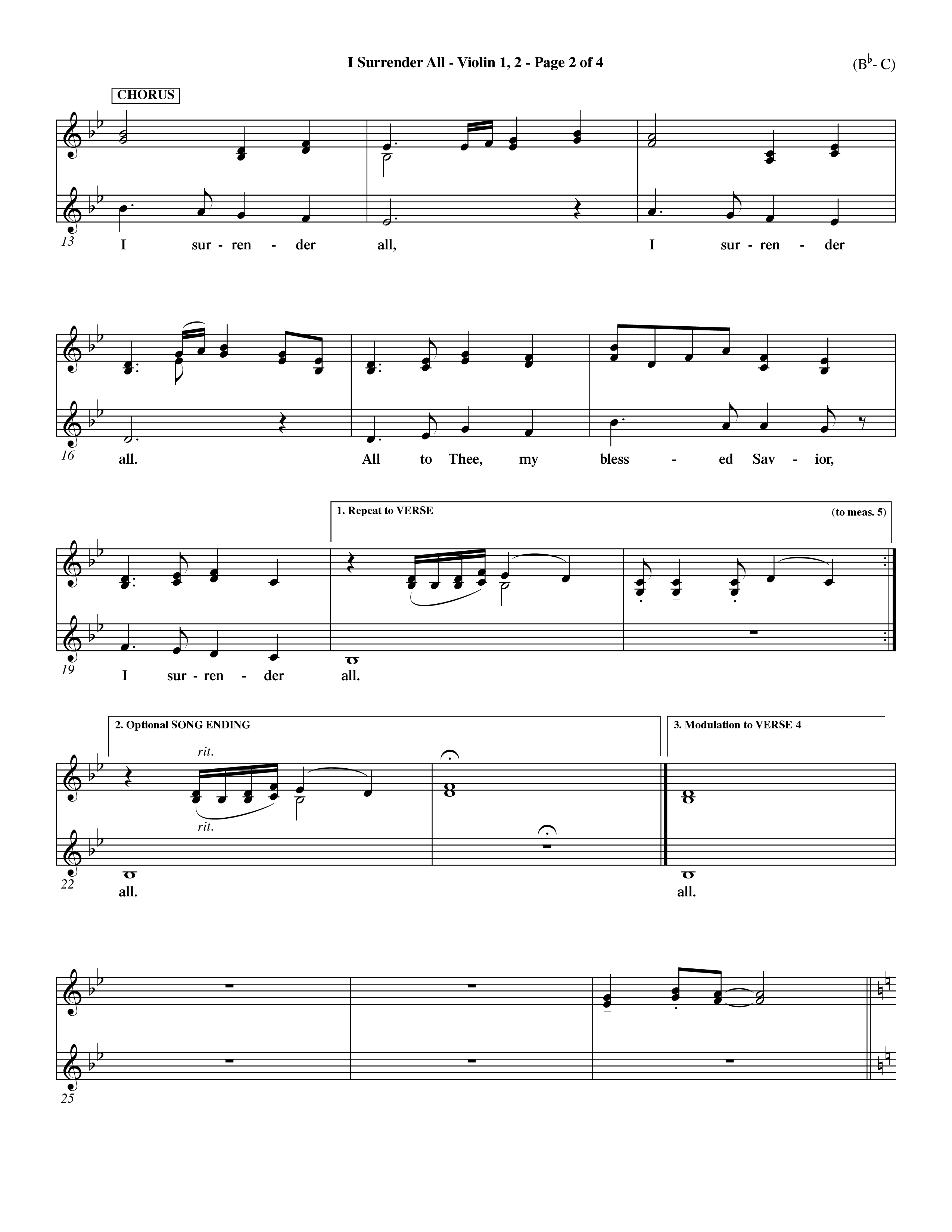 I Surrender All (Choral Anthem SATB) Violin 1/2 (Word Music Choral / Arr. Travis Cottrell / Orch. Dave Williamson / Orch. Rob Thomas)
