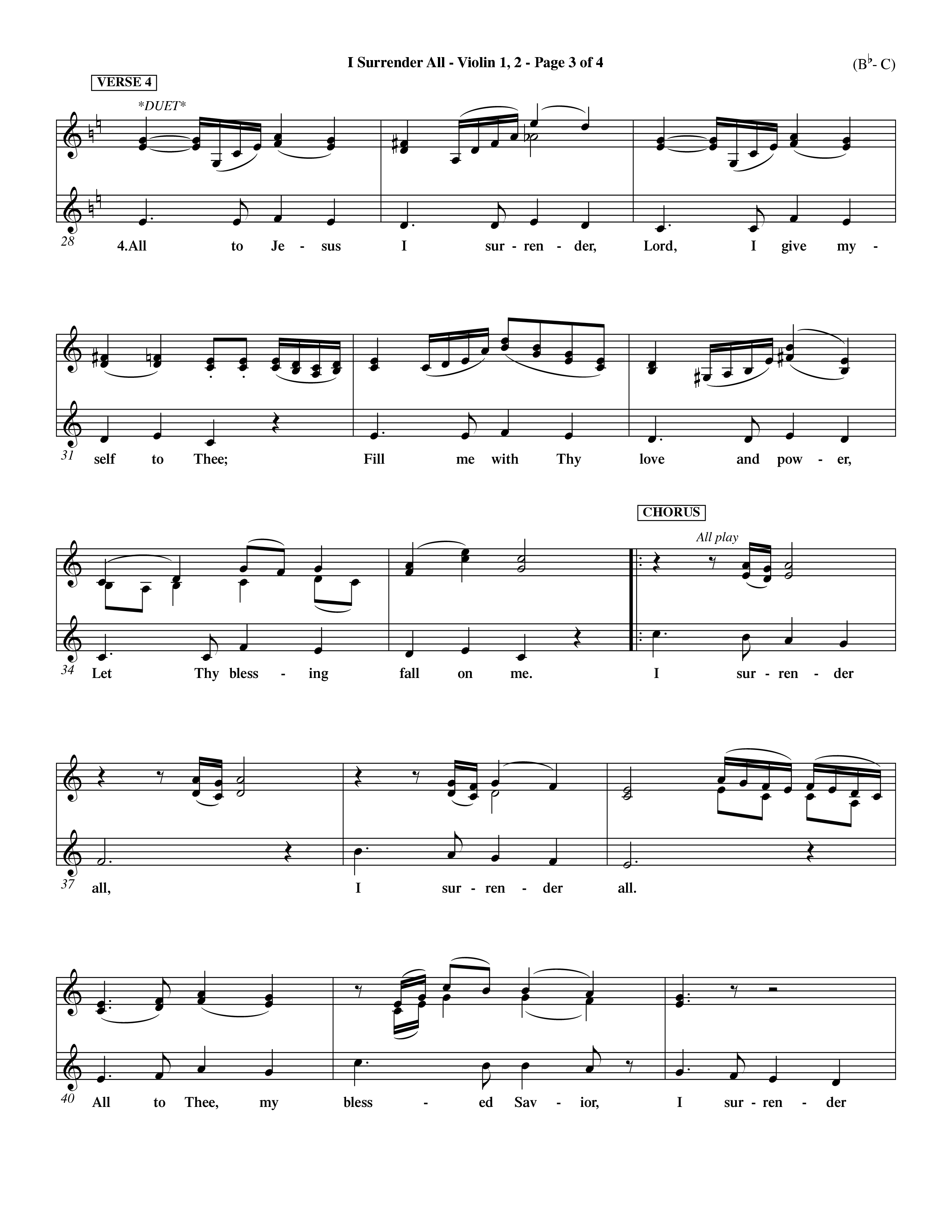 I Surrender All (Choral Anthem SATB) Violin 1/2 (Word Music Choral / Arr. Travis Cottrell / Orch. Dave Williamson / Orch. Rob Thomas)