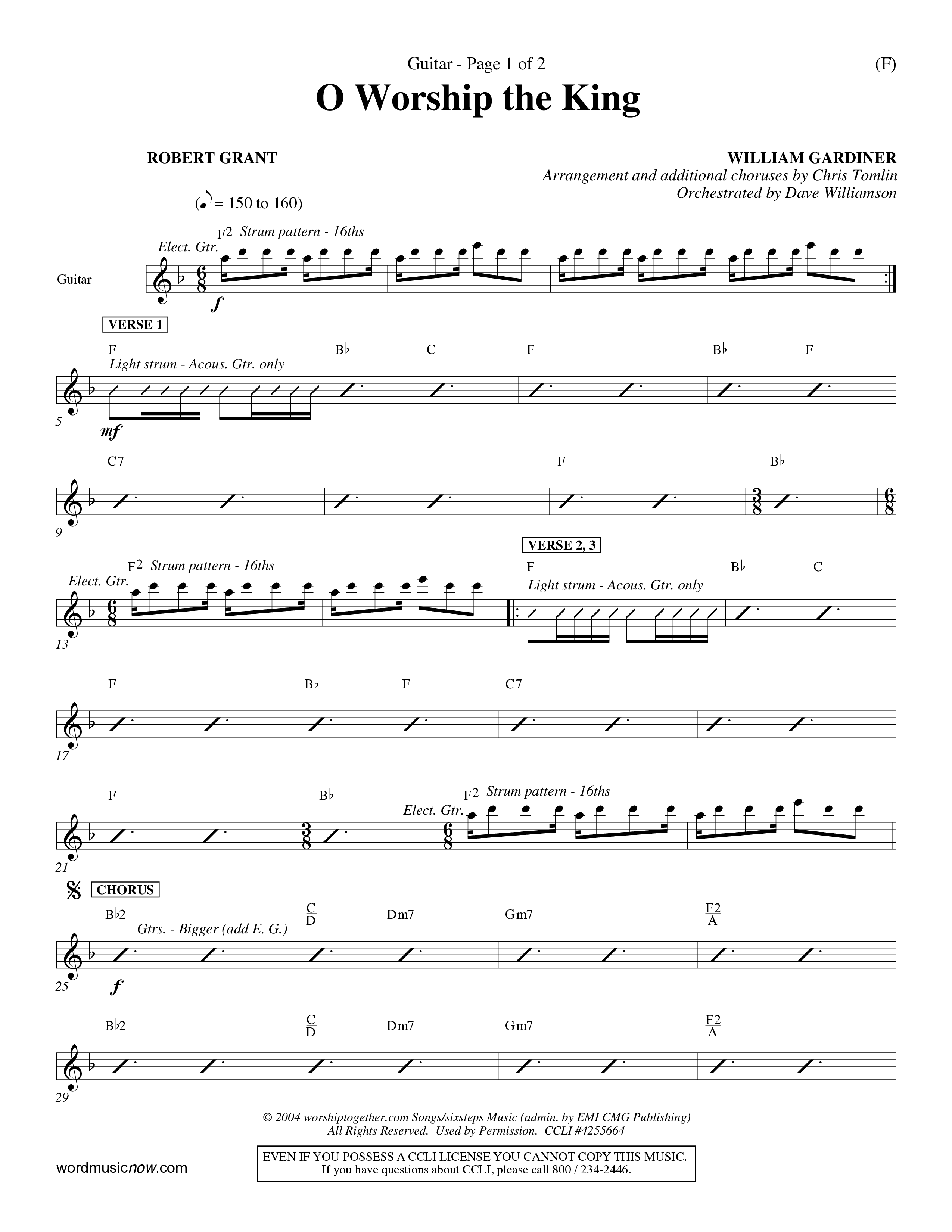 O Worship The King (Choral Anthem SATB) Acoustic Guitar (Word Music Choral / Arr. Chris Tomlin)