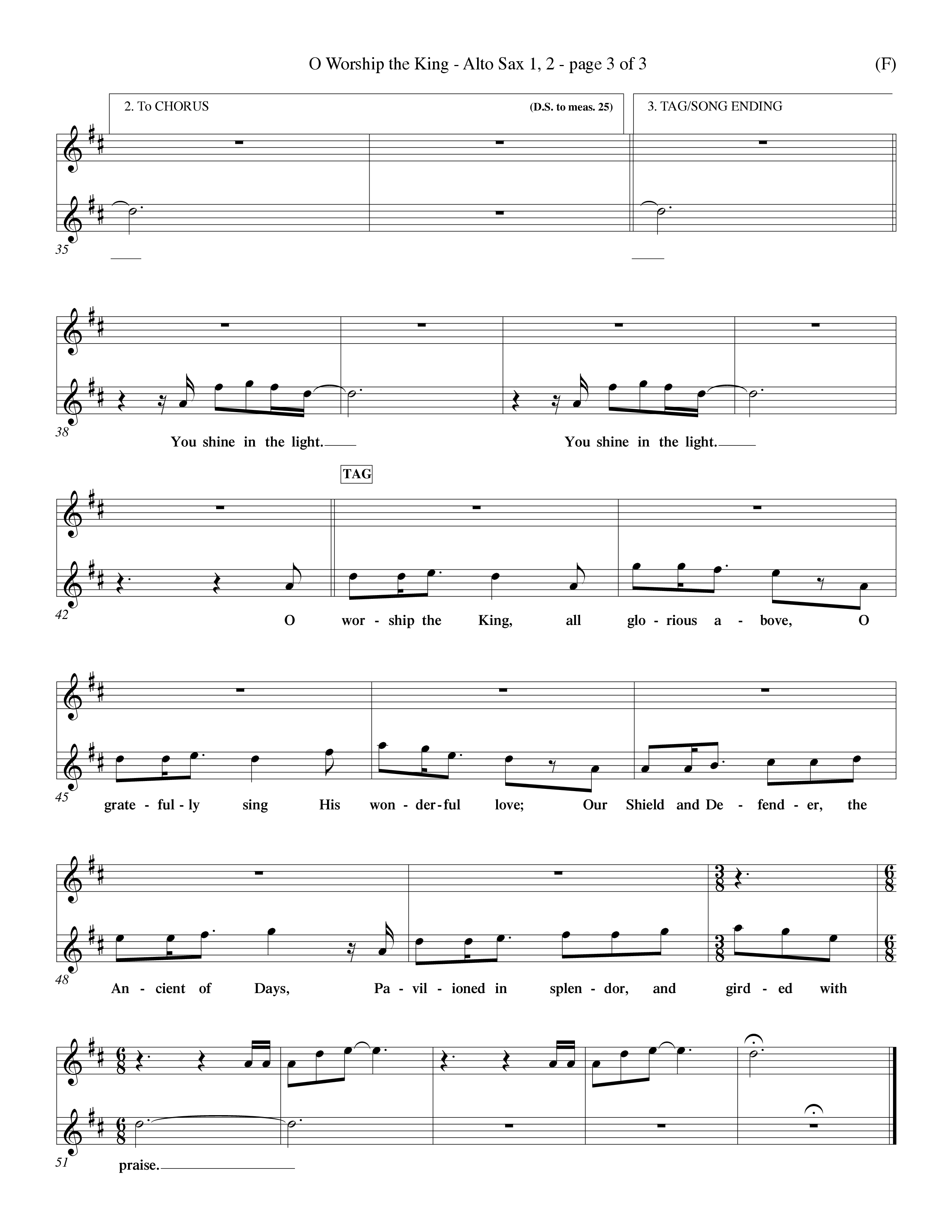 O Worship The King (Choral Anthem SATB) Alto Sax 1/2 (Word Music Choral / Arr. Chris Tomlin)