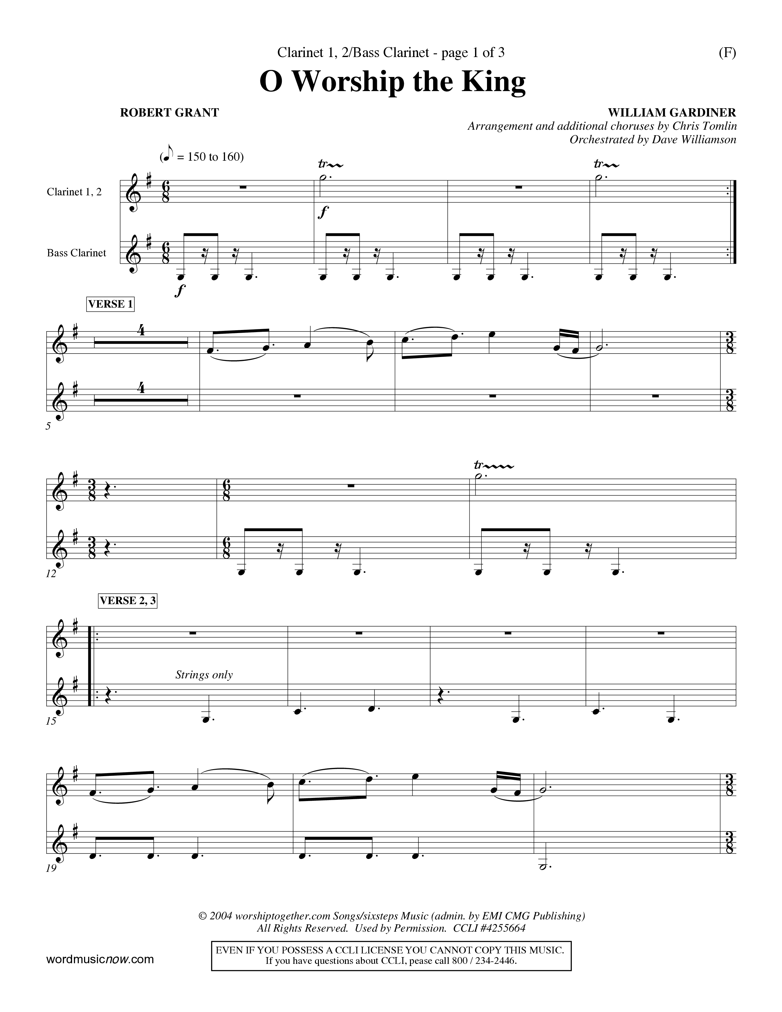 O Worship The King (Choral Anthem SATB) Clarinet 1/2, Bass Clarinet (Word Music Choral / Arr. Chris Tomlin)