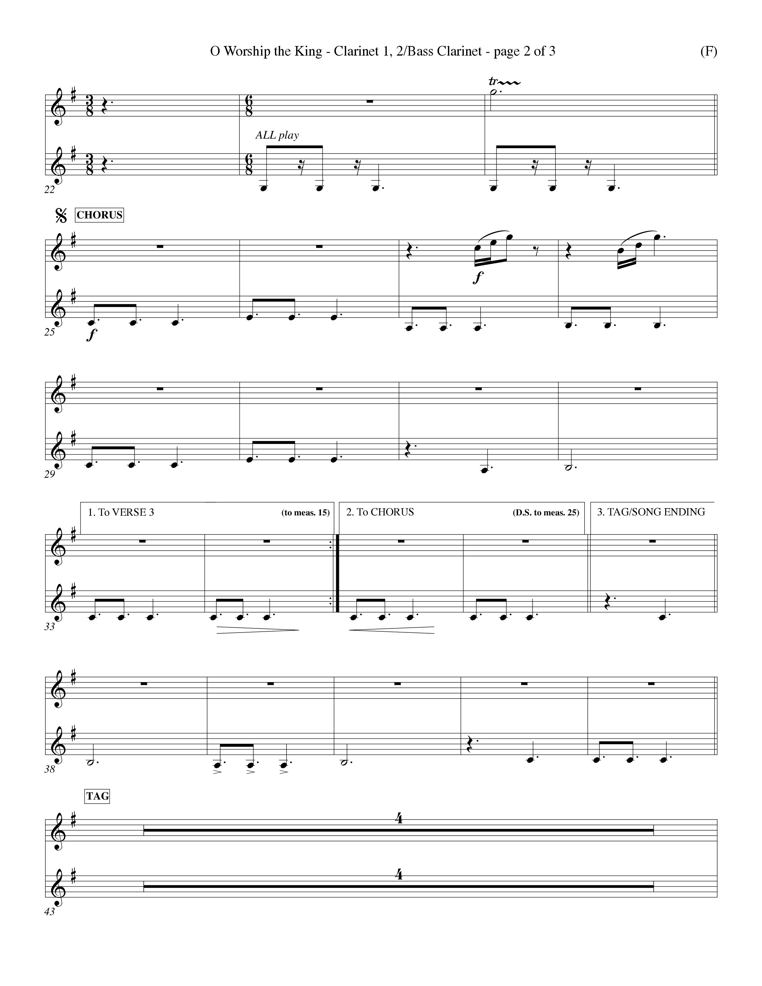 O Worship The King (Choral Anthem SATB) Clarinet 1/2, Bass Clarinet (Word Music Choral / Arr. Chris Tomlin)