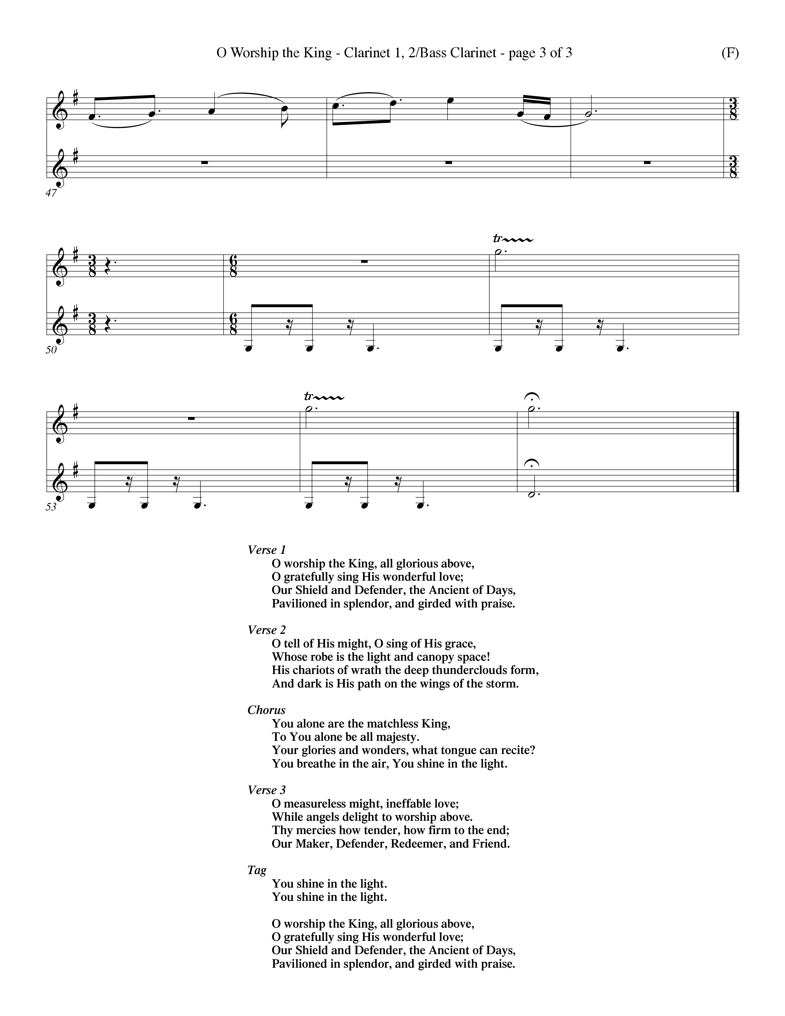 O Worship The King (Choral Anthem SATB) Clarinet 1/2, Bass Clarinet (Word Music Choral / Arr. Chris Tomlin)