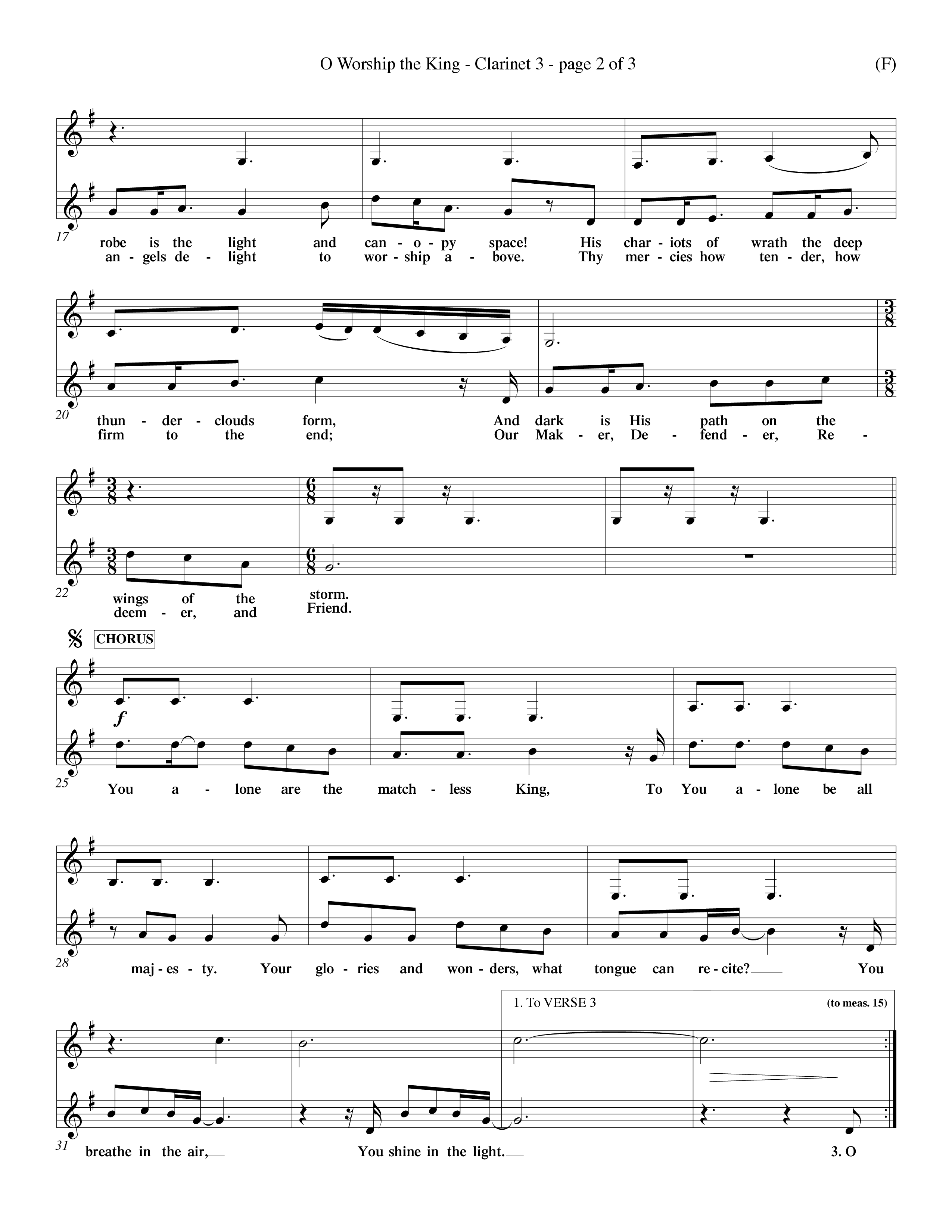 O Worship The King (Choral Anthem SATB) Clarinet 3 (Word Music Choral / Arr. Chris Tomlin)