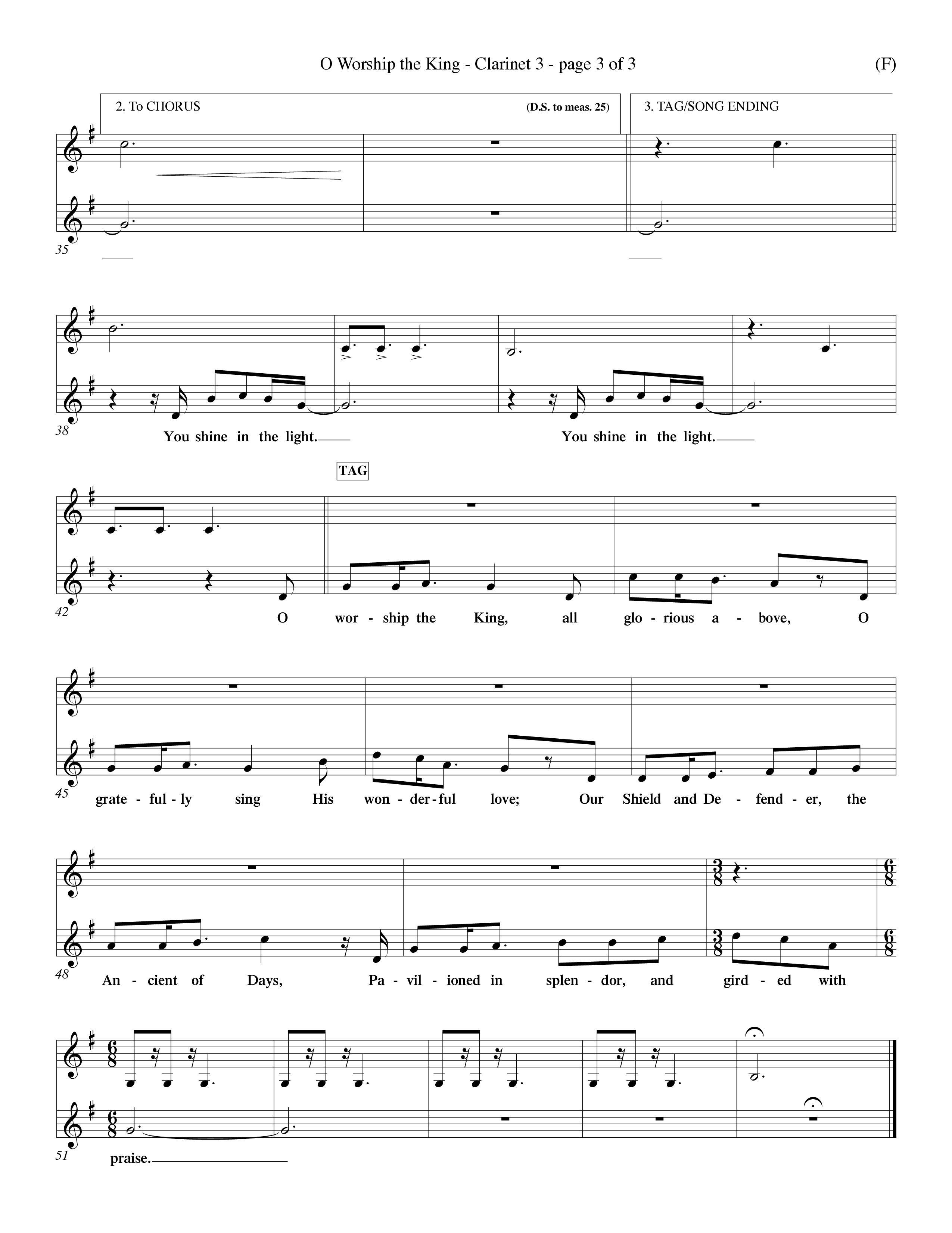O Worship The King (Choral Anthem SATB) Clarinet 3 (Word Music Choral / Arr. Chris Tomlin)