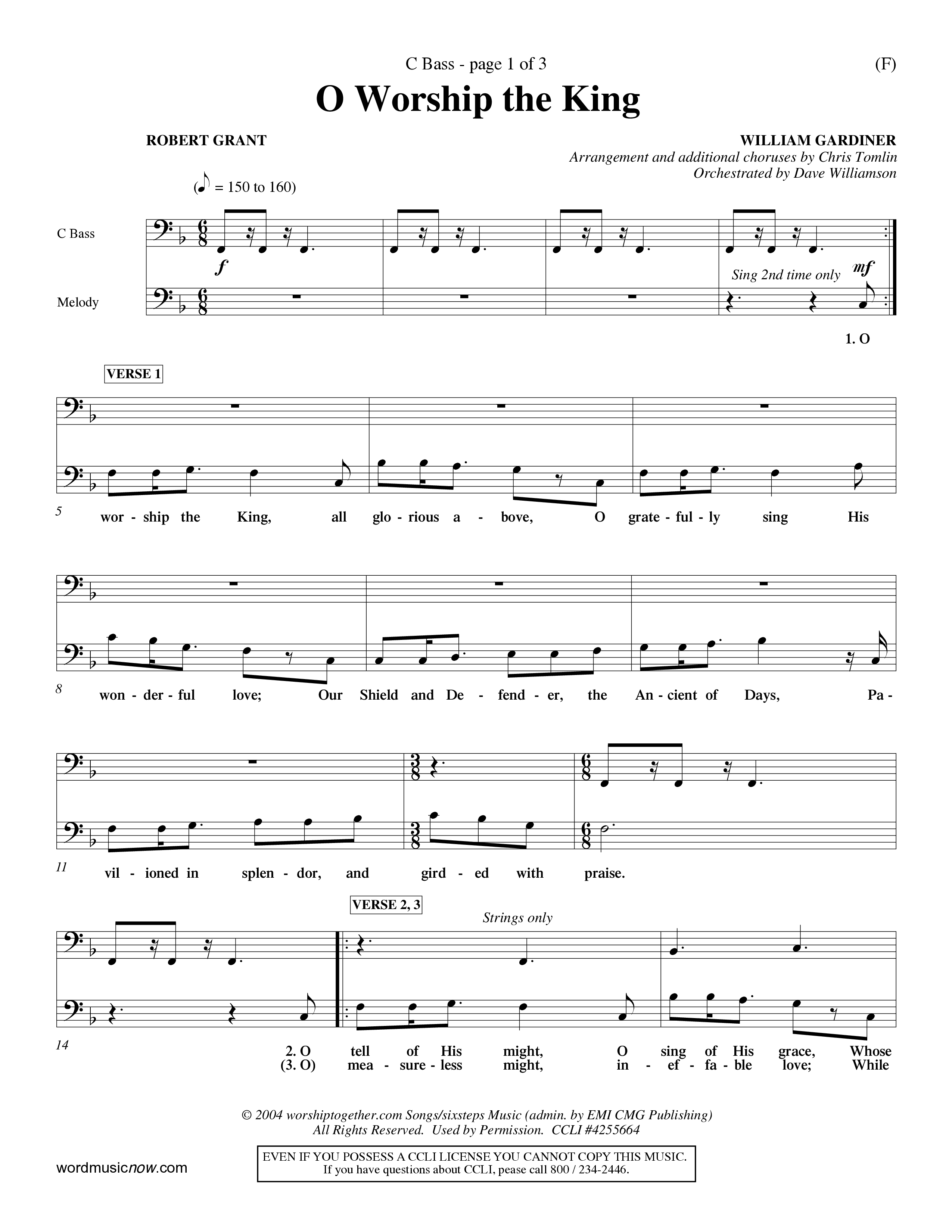 O Worship The King (Choral Anthem SATB) Contrabass (Word Music Choral / Arr. Chris Tomlin)
