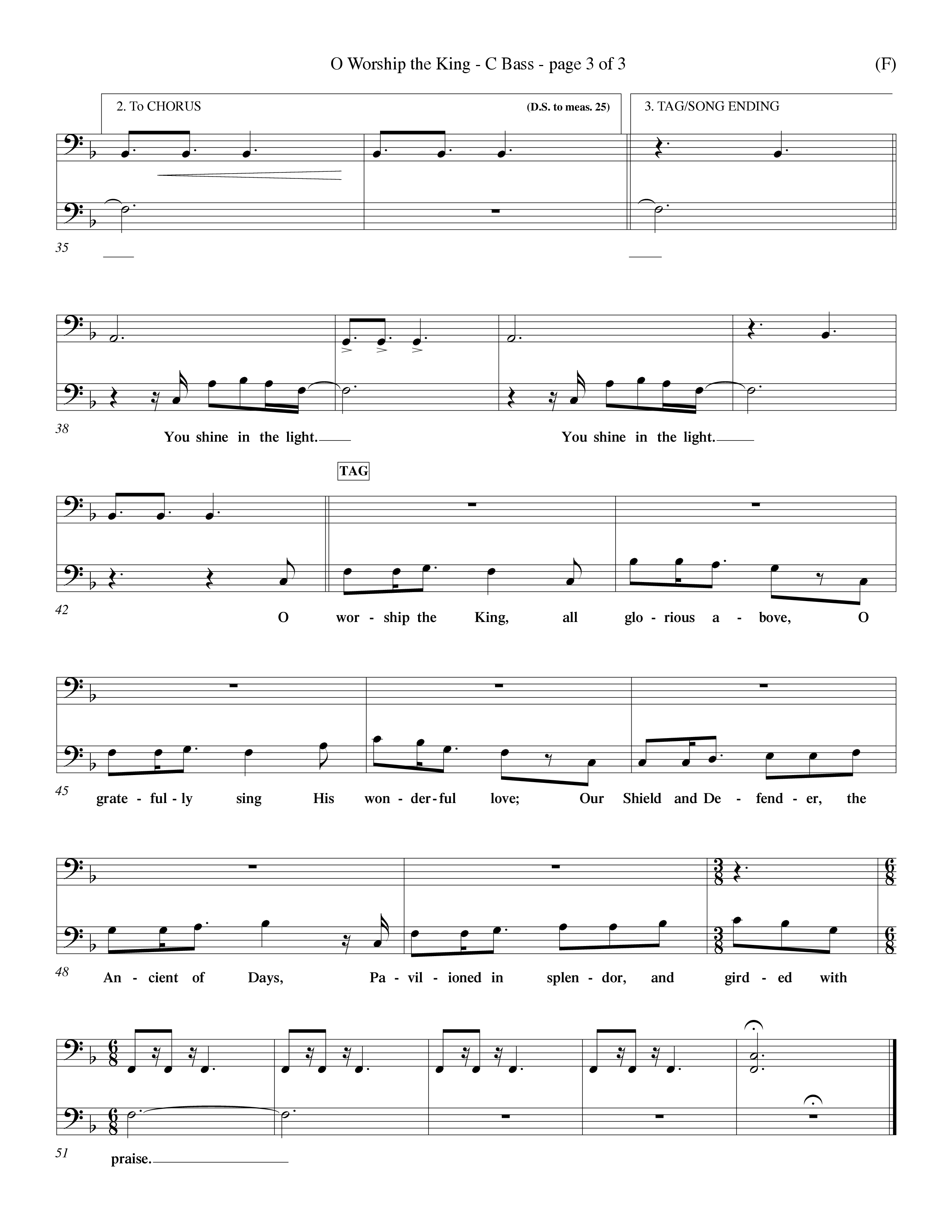 O Worship The King (Choral Anthem SATB) Contrabass (Word Music Choral / Arr. Chris Tomlin)