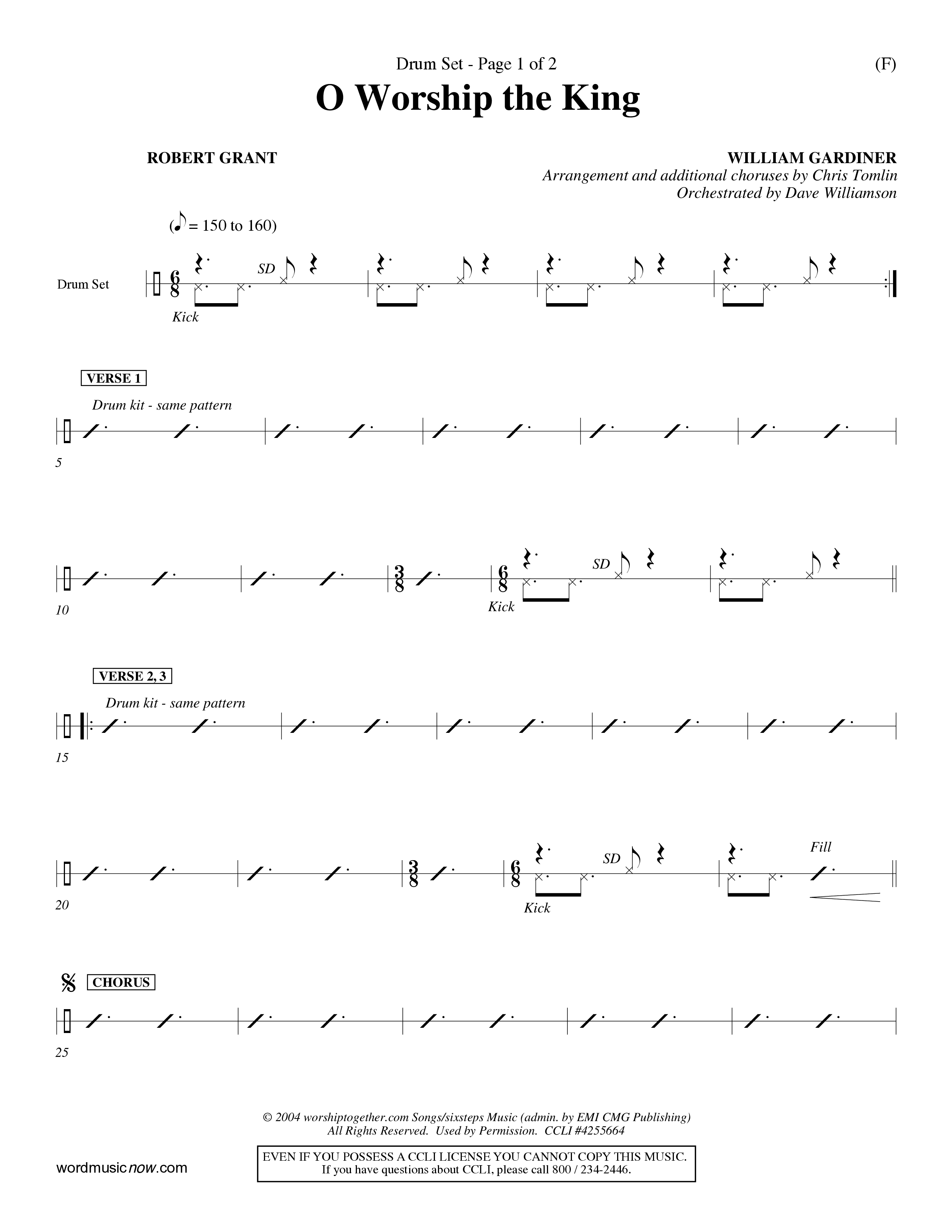 O Worship The King (Choral Anthem SATB) Drum Set (Word Music Choral / Arr. Chris Tomlin)
