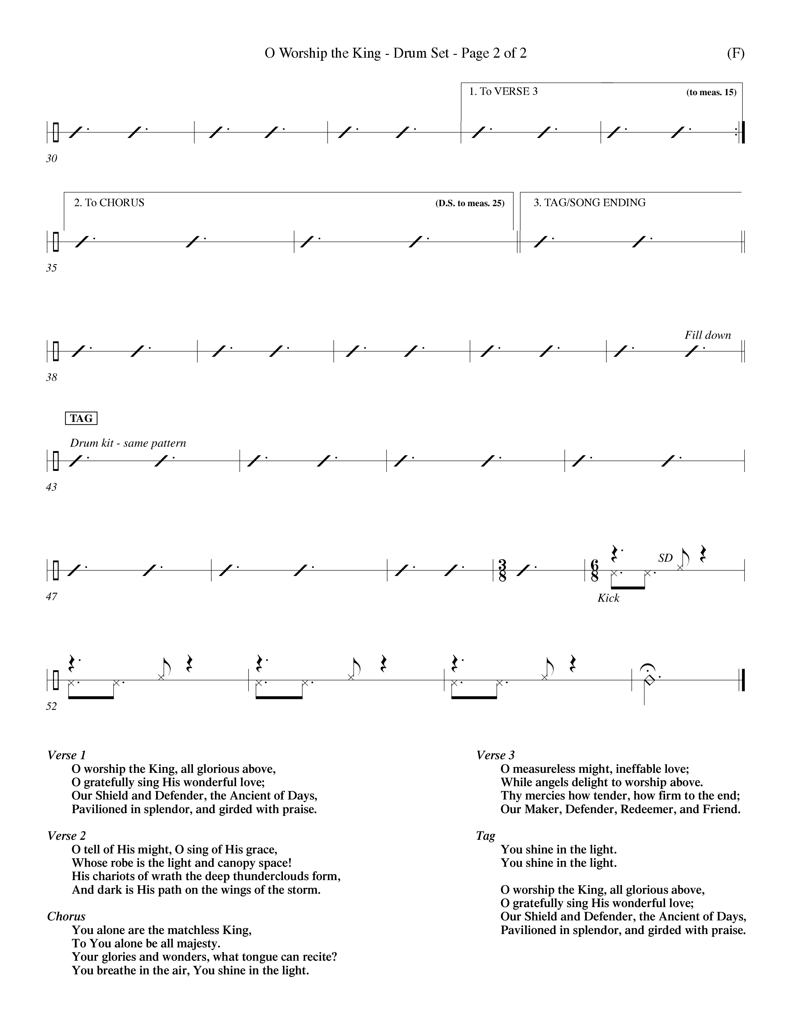 O Worship The King (Choral Anthem SATB) Drum Set (Word Music Choral / Arr. Chris Tomlin)