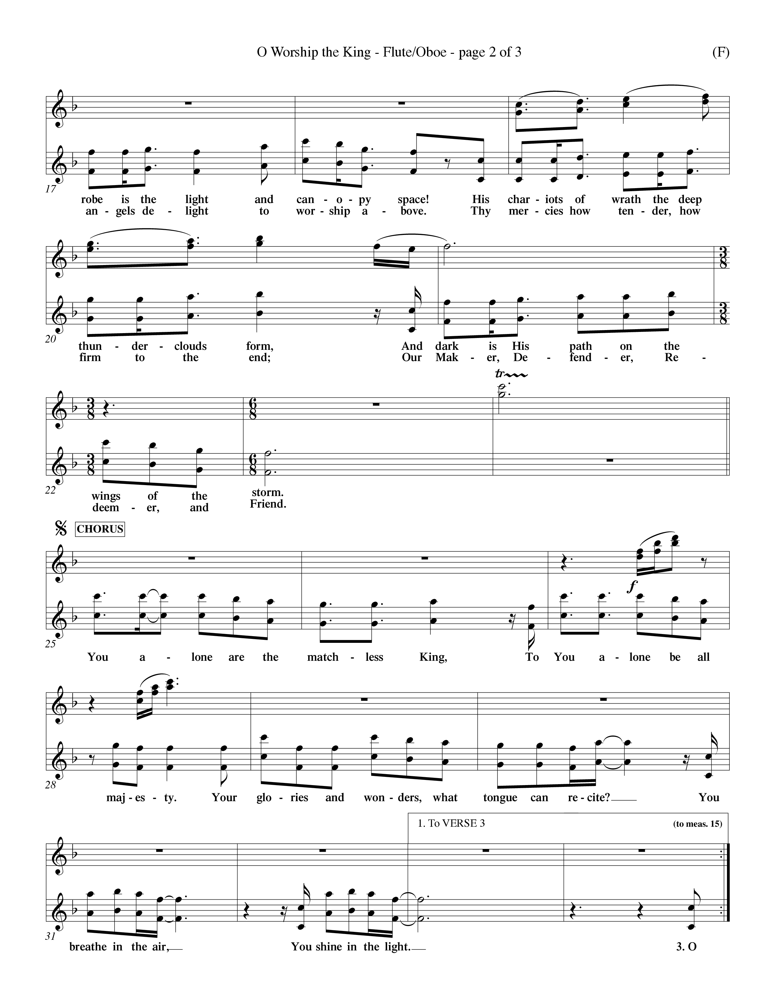 O Worship The King (Choral Anthem SATB) Flute/Oboe (Word Music Choral / Arr. Chris Tomlin)
