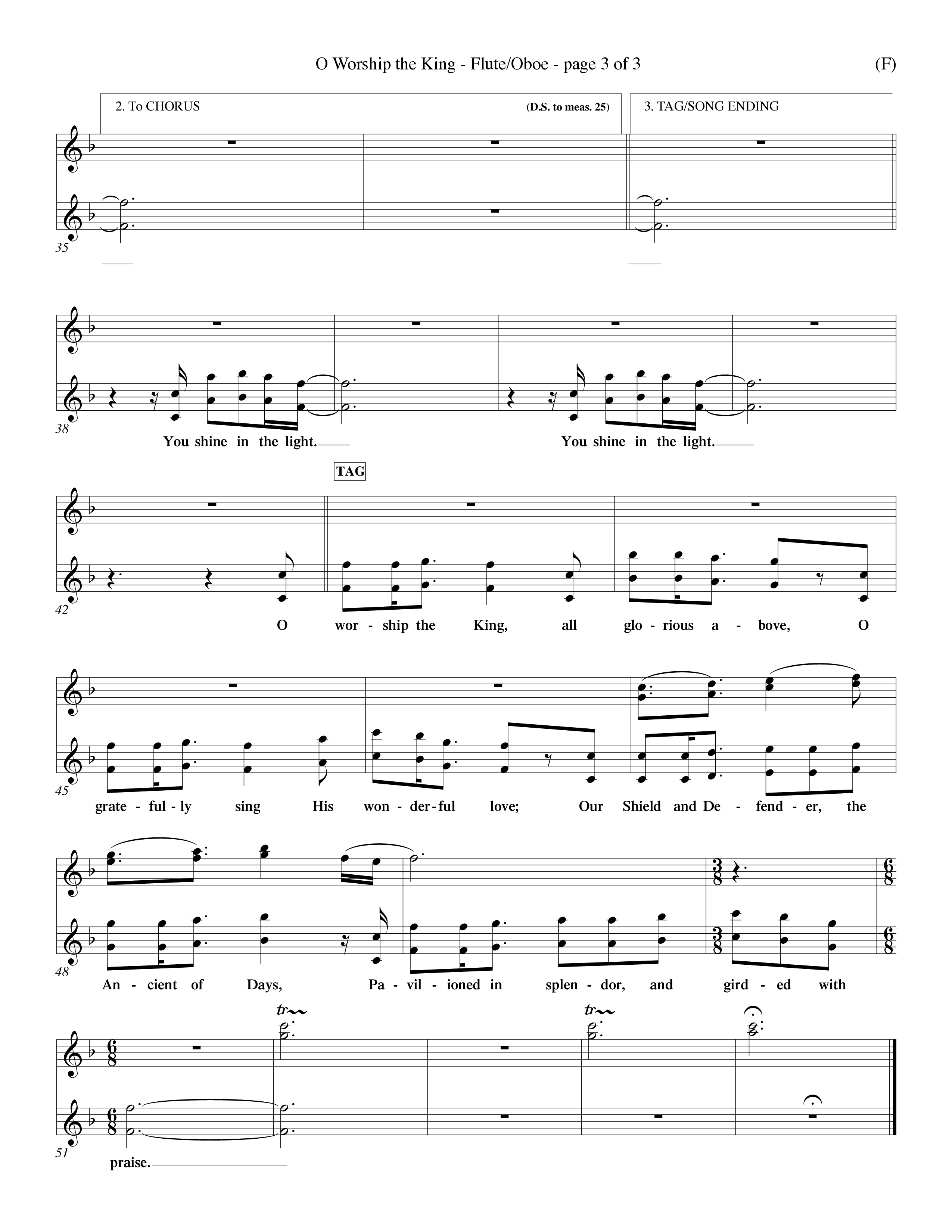 O Worship The King (Choral Anthem SATB) Flute/Oboe (Word Music Choral / Arr. Chris Tomlin)