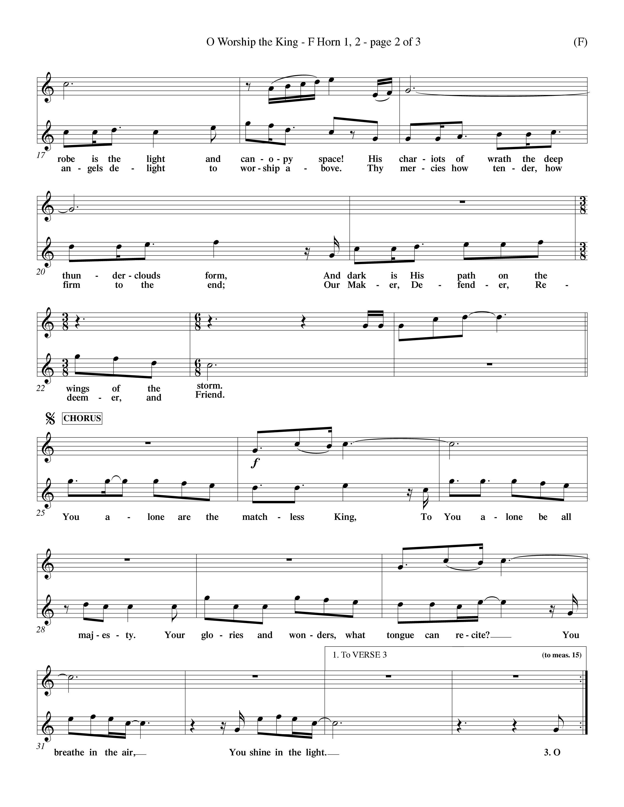 O Worship The King (Choral Anthem SATB) French Horn (Word Music Choral / Arr. Chris Tomlin)
