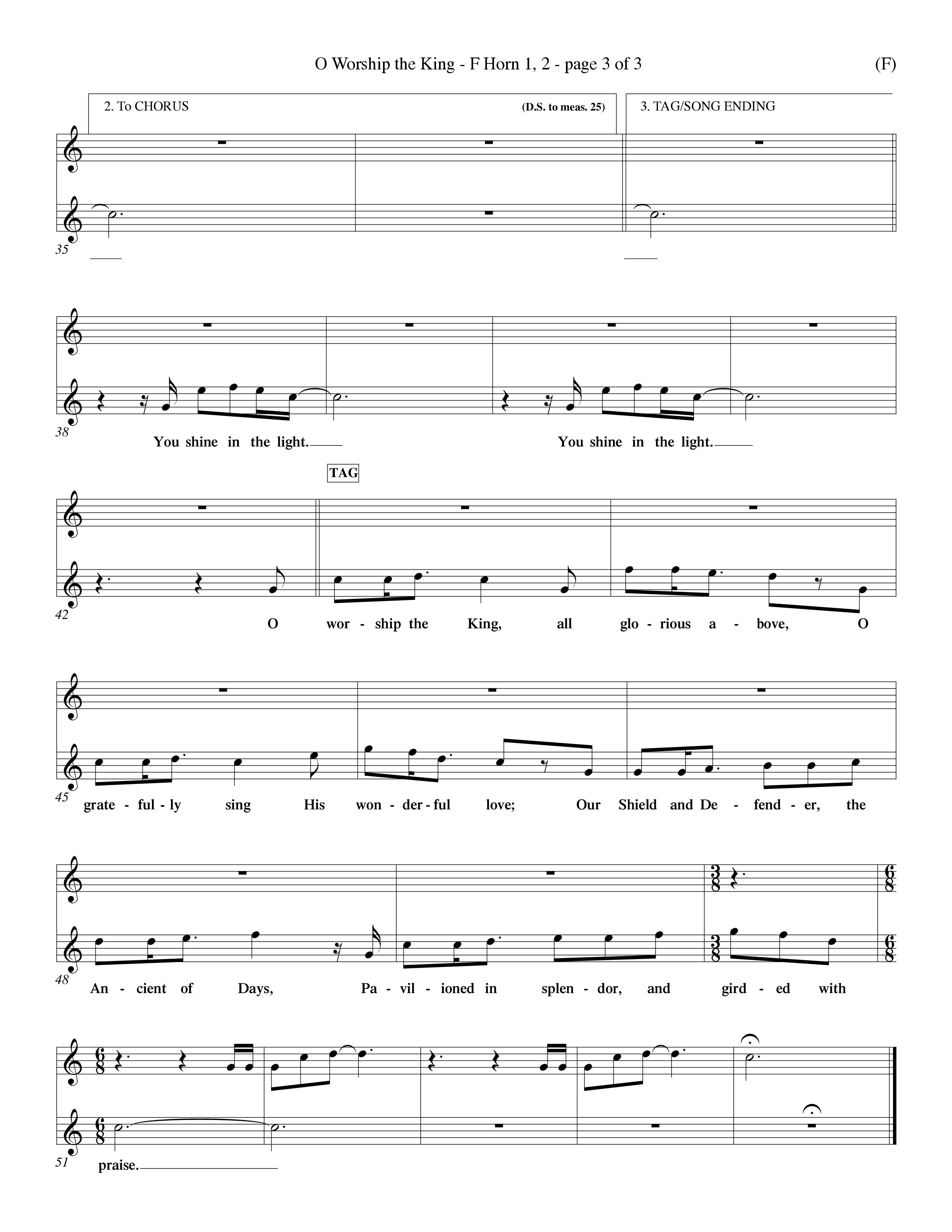O Worship The King (Choral Anthem SATB) French Horn (Word Music Choral / Arr. Chris Tomlin)