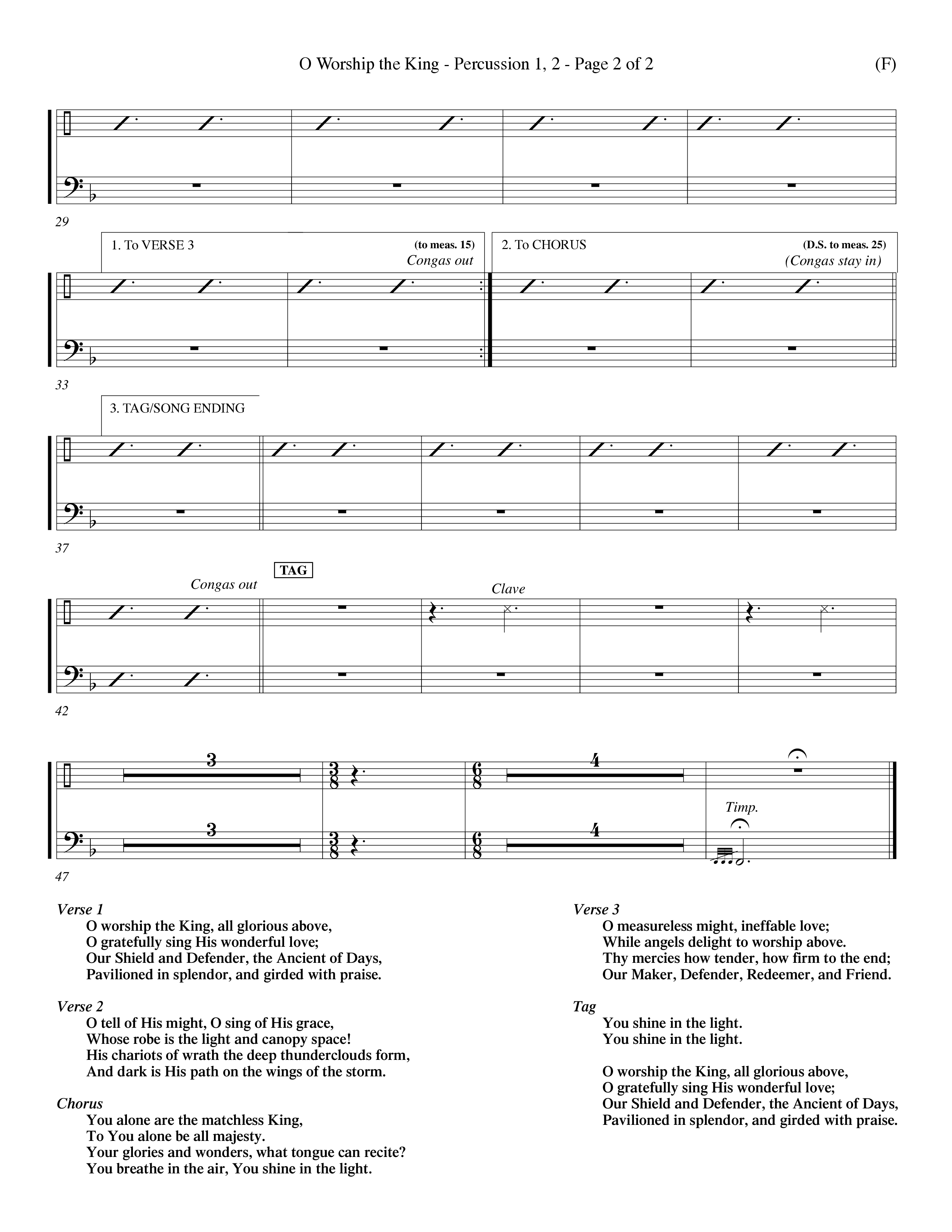 O Worship The King (Choral Anthem SATB) Percussion 1/2 (Word Music Choral / Arr. Chris Tomlin)