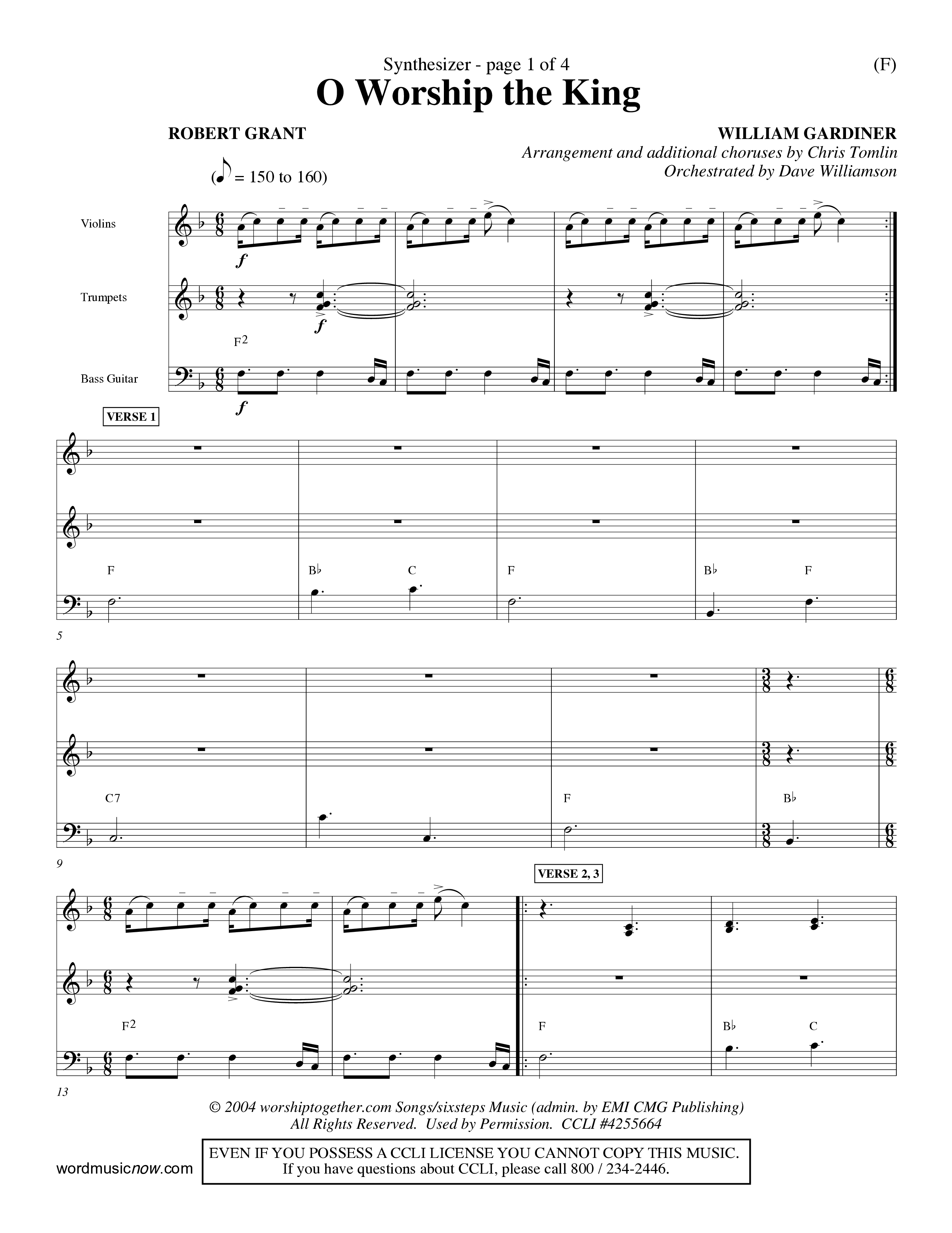 O Worship The King (Choral Anthem SATB) Synth (Word Music Choral / Arr. Chris Tomlin)