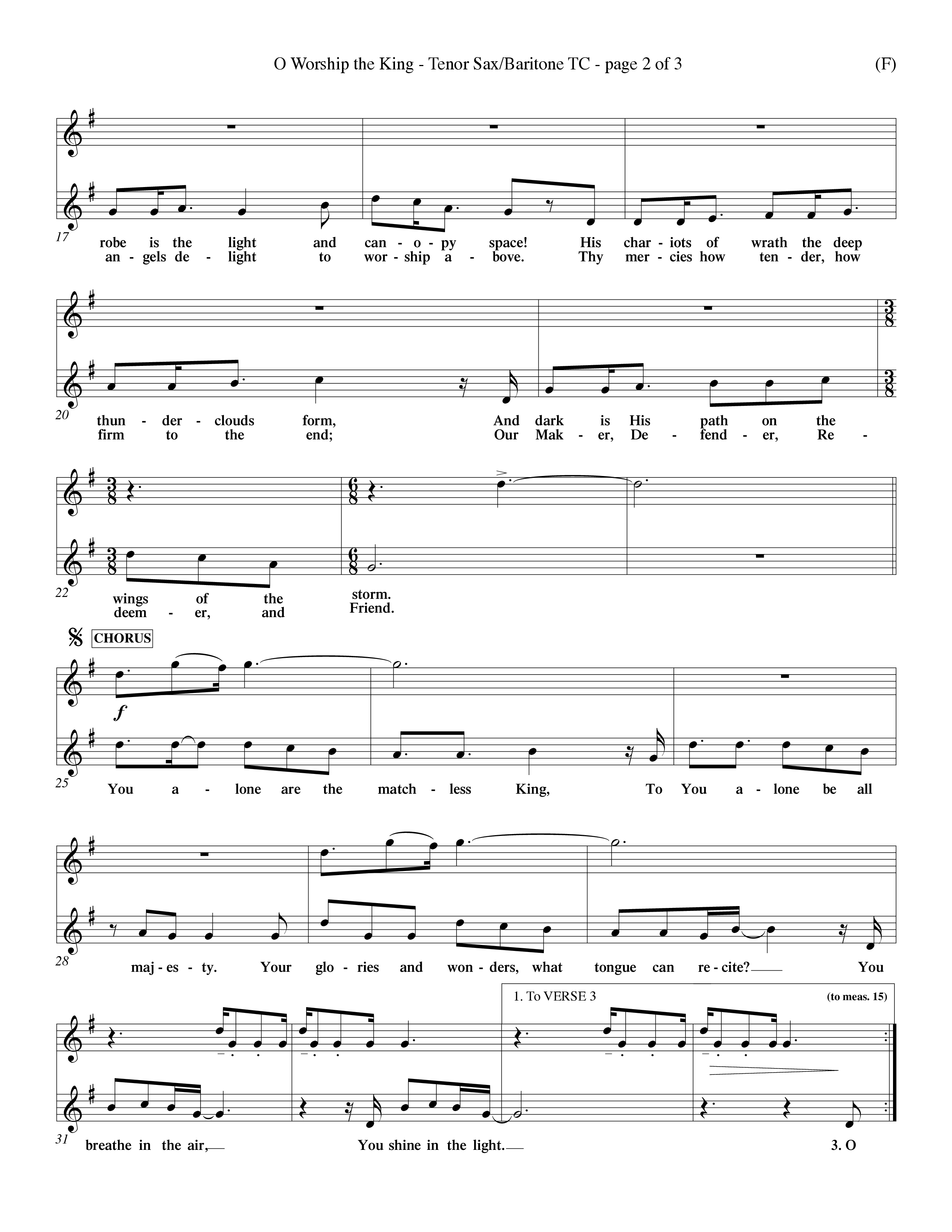 O Worship The King (Choral Anthem SATB) Tenor Sax/Baritone T.C. (Word Music Choral / Arr. Chris Tomlin)