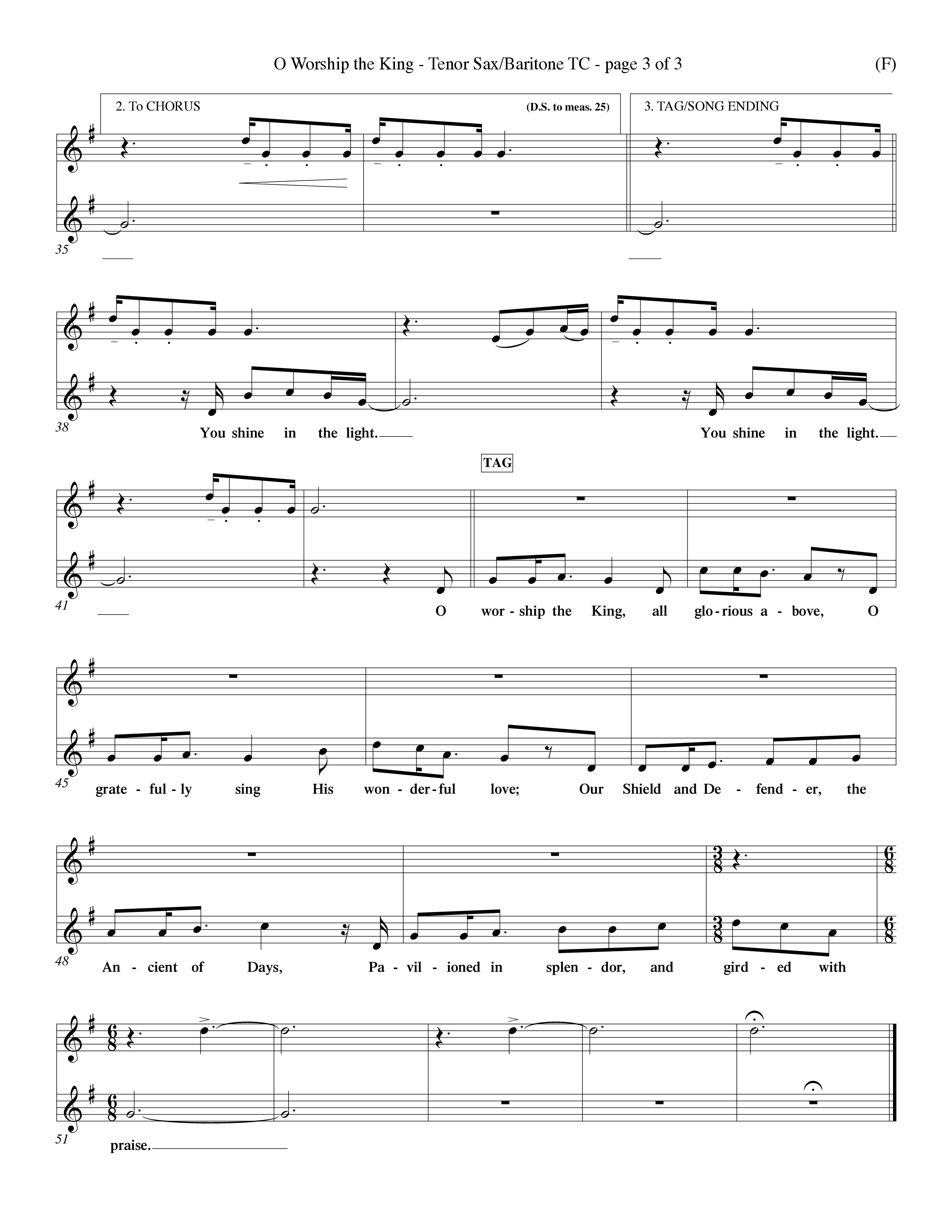 O Worship The King (Choral Anthem SATB) Tenor Sax/Baritone T.C. (Word Music Choral / Arr. Chris Tomlin)
